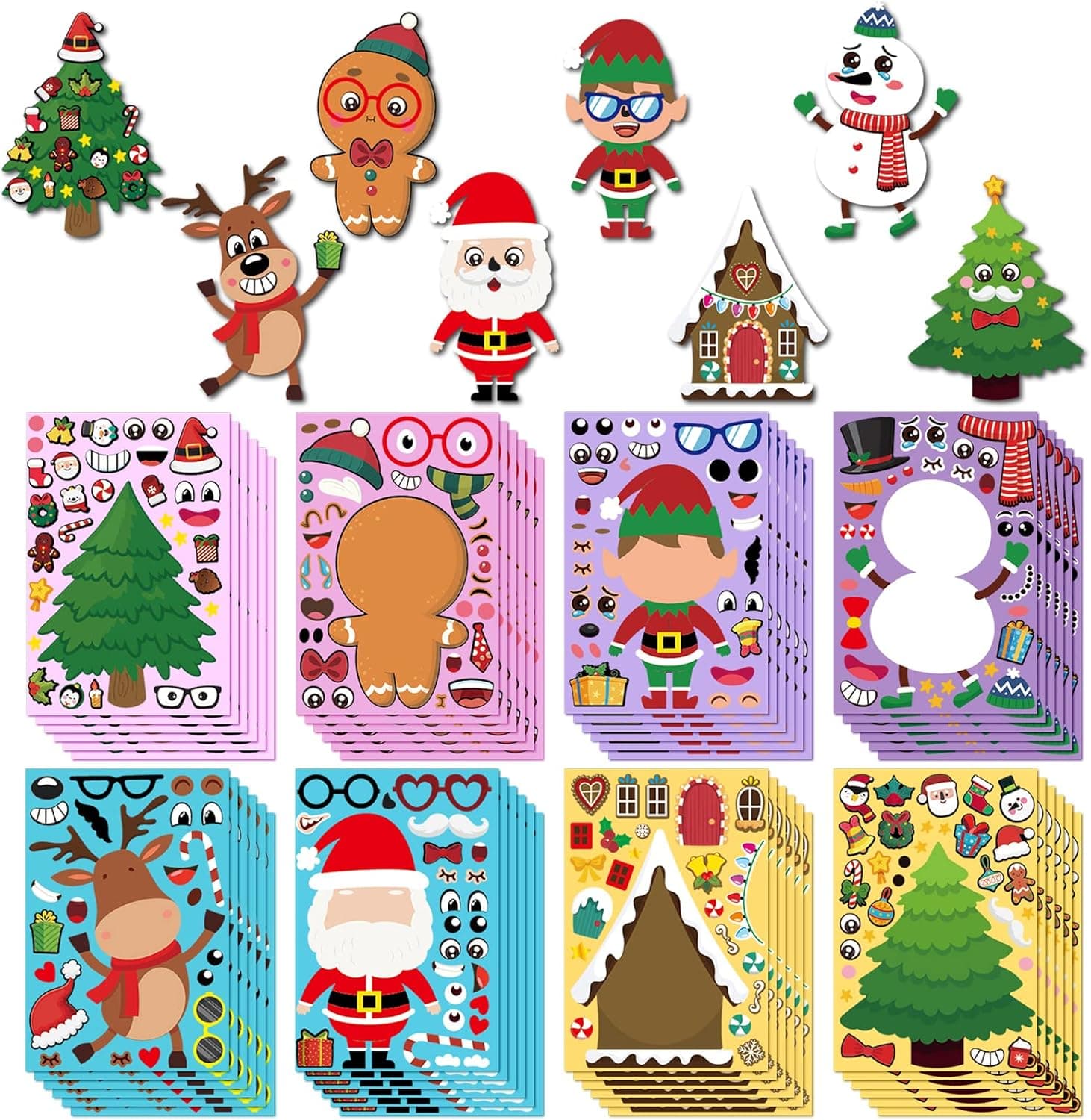 50 Pieces Christmas Stickers DIY Holiday Stickers Make Your Own Christmas Stickers Christmas Santa Snowman Reindeer Gingerbread Sticker Christmas Game Crafts for Holiday Christmas Party Supplies