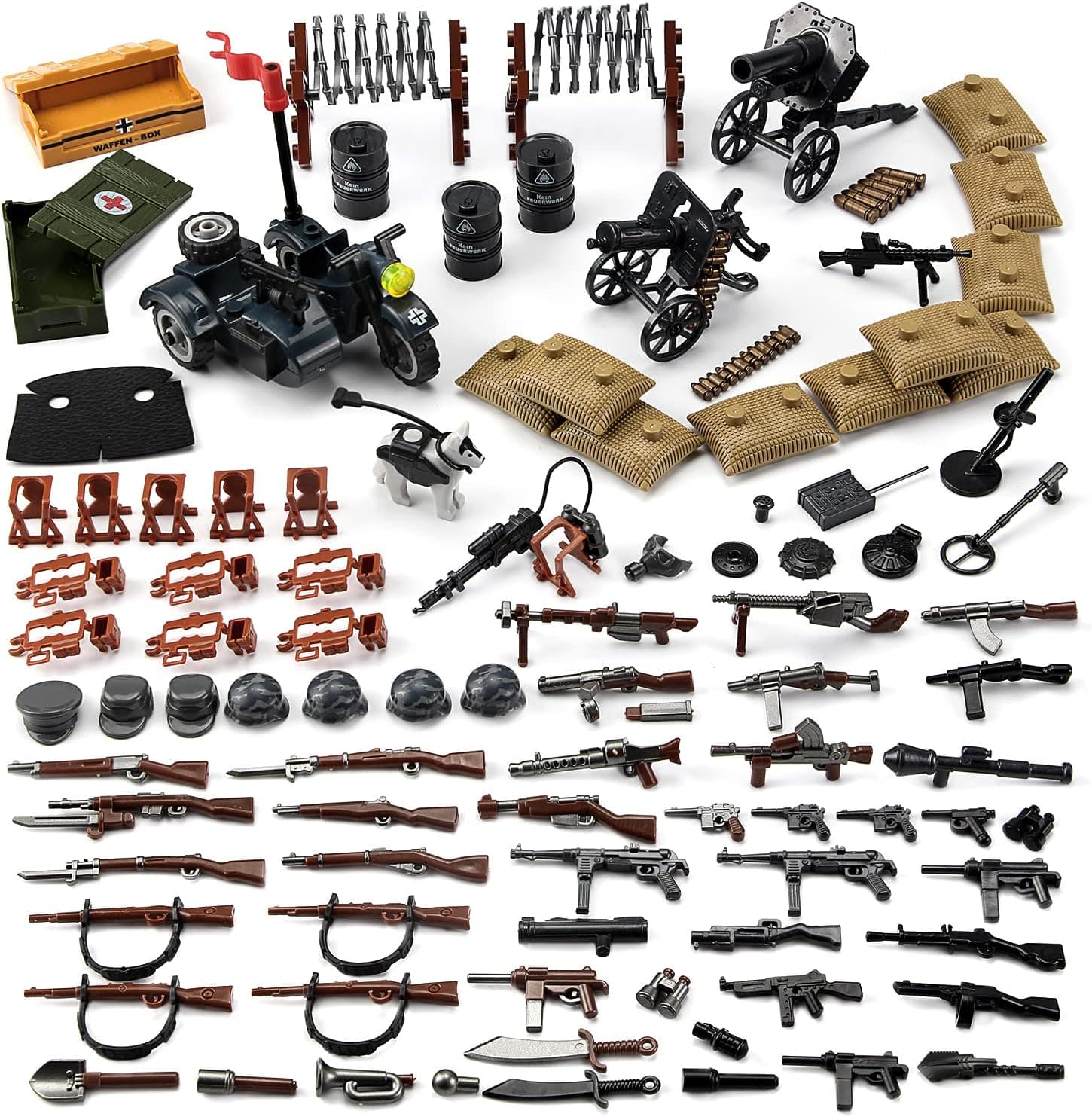 Feleph WW2 Weapons Pack Military Toy Set Building Blocks Model for German Soldier Figures 65 Pieces Army Equipment Gear Kit Pieces and Parts Accessories Ages 6+ Compatible with Major Brand