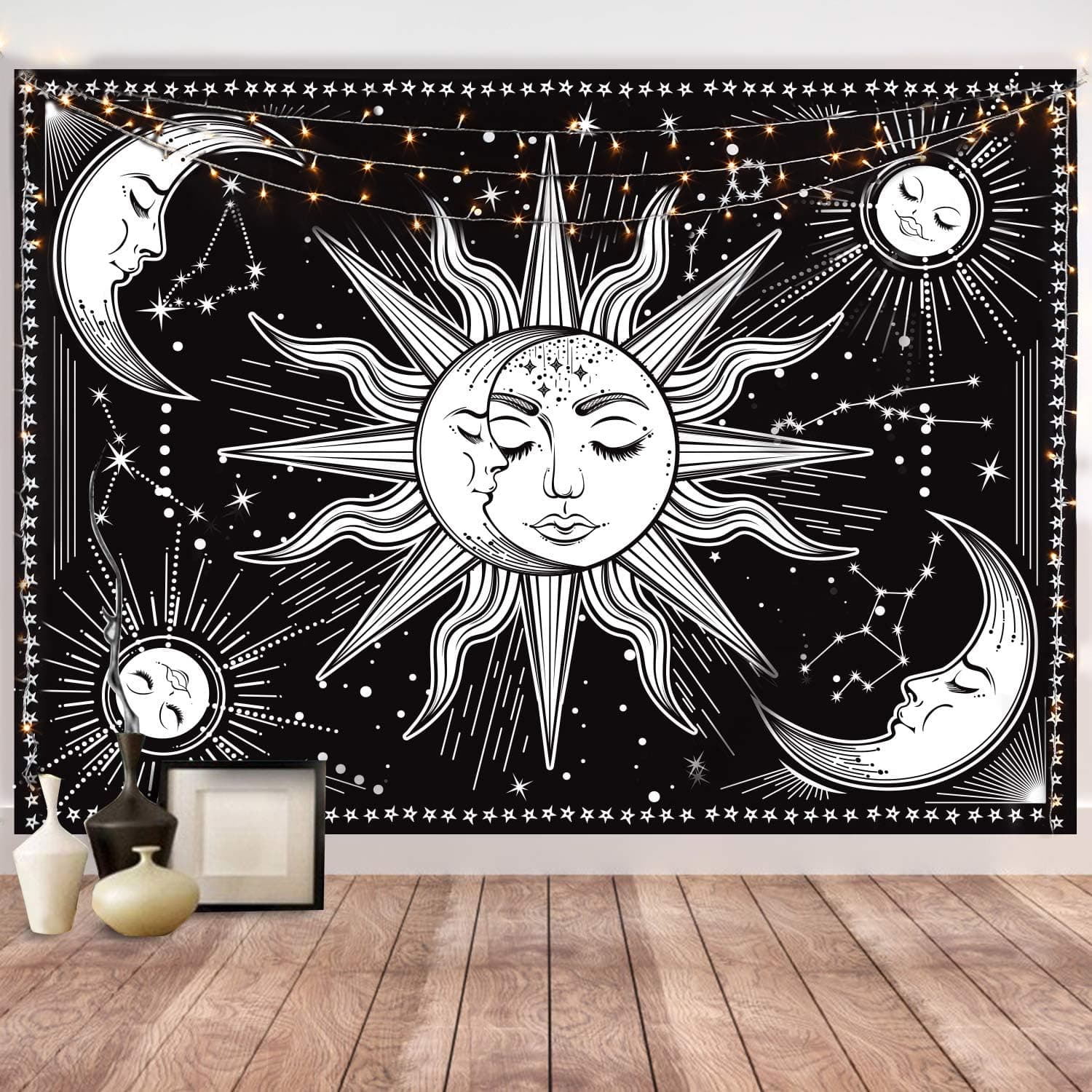 HOTMIR Wall Tapestry Black and White - Aesthetic Tapestry Wall Hanging Moon Tapestry as Wall Art for Bedroom, Living Room, Dorm Decor - Printed Without Fringe (59.1x59.1 Inches, 150x150 cm)