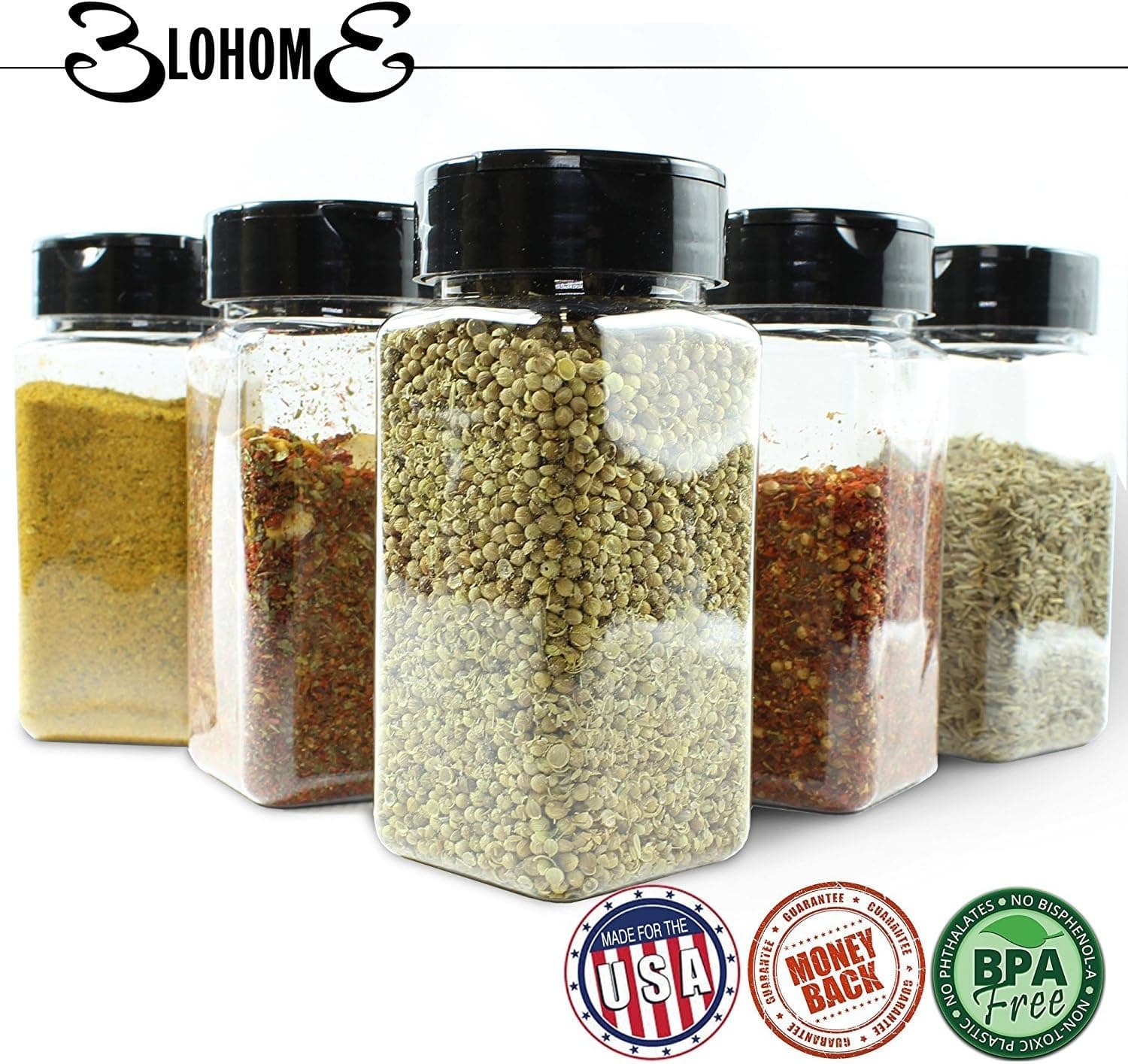 Spice Jars Set of 6 Empty Bottles with Shaker Lids and Labels - 9 Oz Classic Square Bottles - Storing Seasoning and Spice