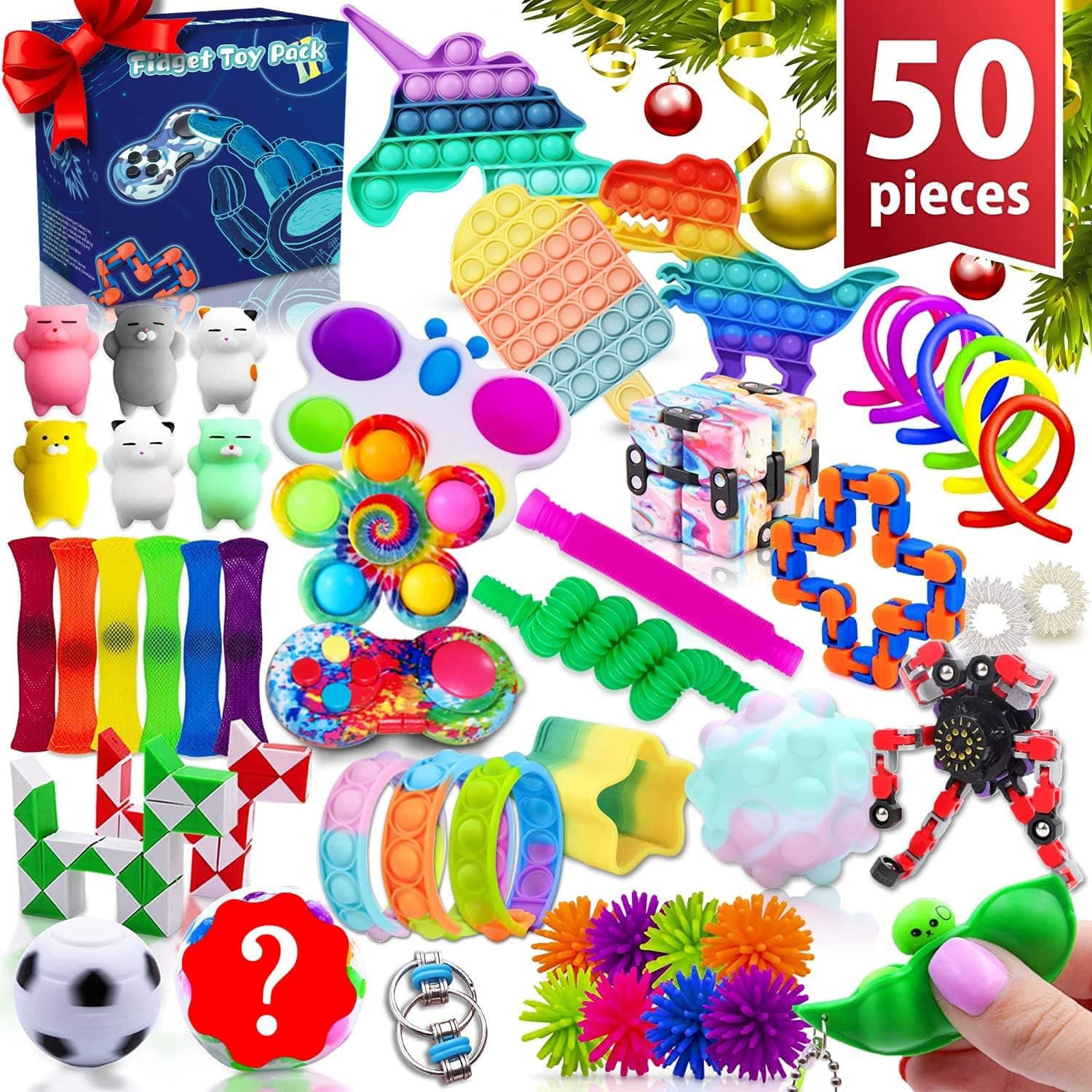 50Pcs Fidget Toys, Fidget Packs Fidget Toy Set, Ice Cream Hamburg Popitsfidgets Sensory Fidget Toy Pack with Pop Tube Fidget Block Set Fidget Pack Cheap (C)