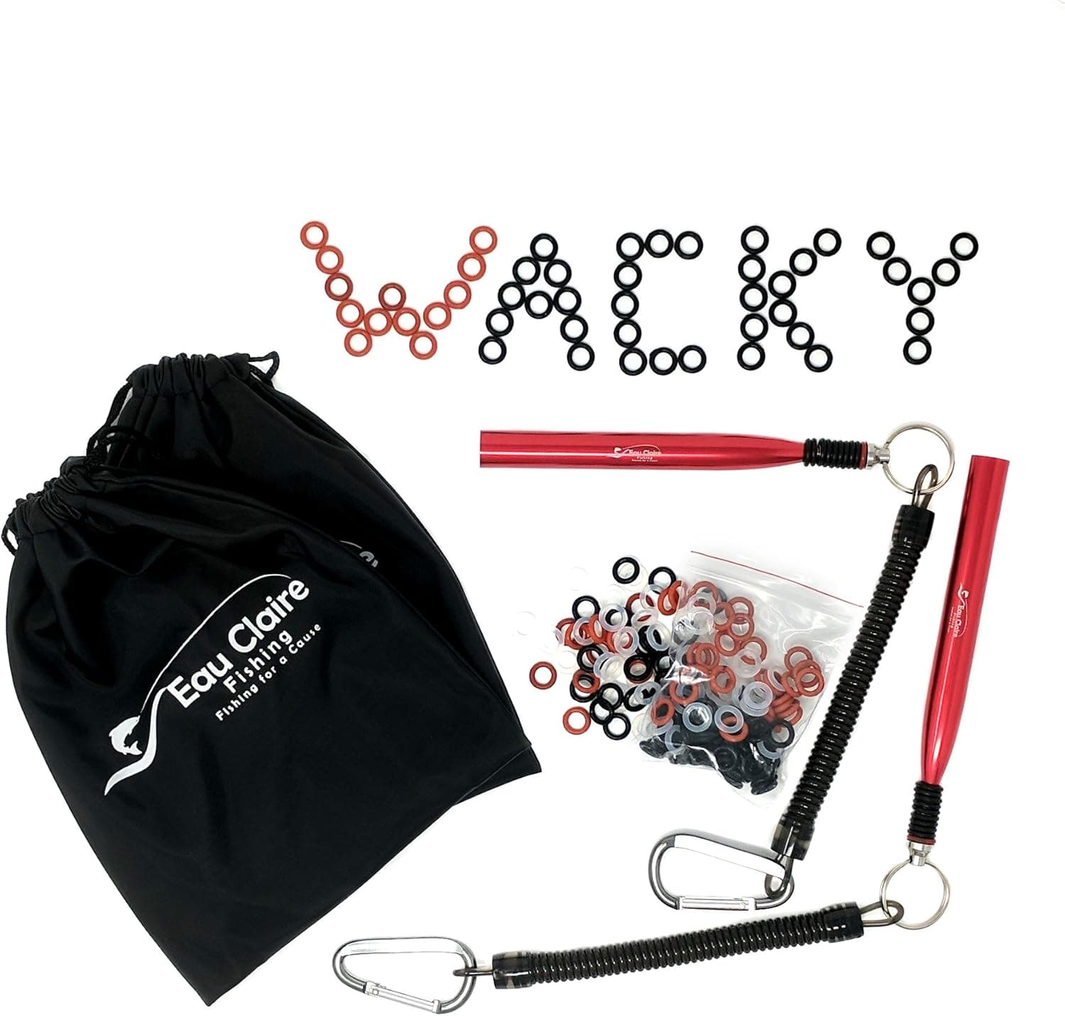 Eau Claire Fishing Red Wacky Rig Tool with 110 4 & 5 Inch O-Rings, Fits Up to 8" Soft Plastic Rubber Worms