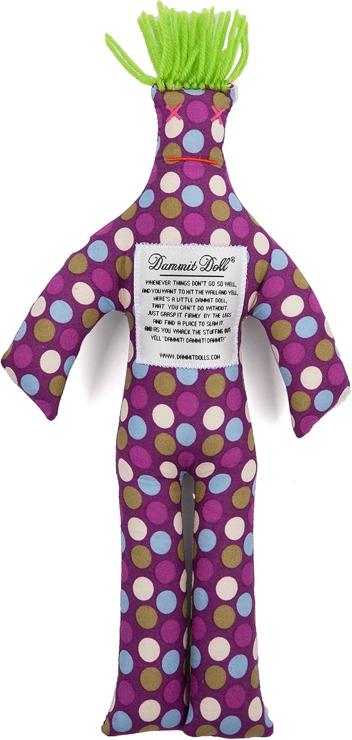 Dammit Doll - Classic Belle -Bold Multi-Color Dots on Purple , Lime Green Hair - Stress Relief, Gag Gift