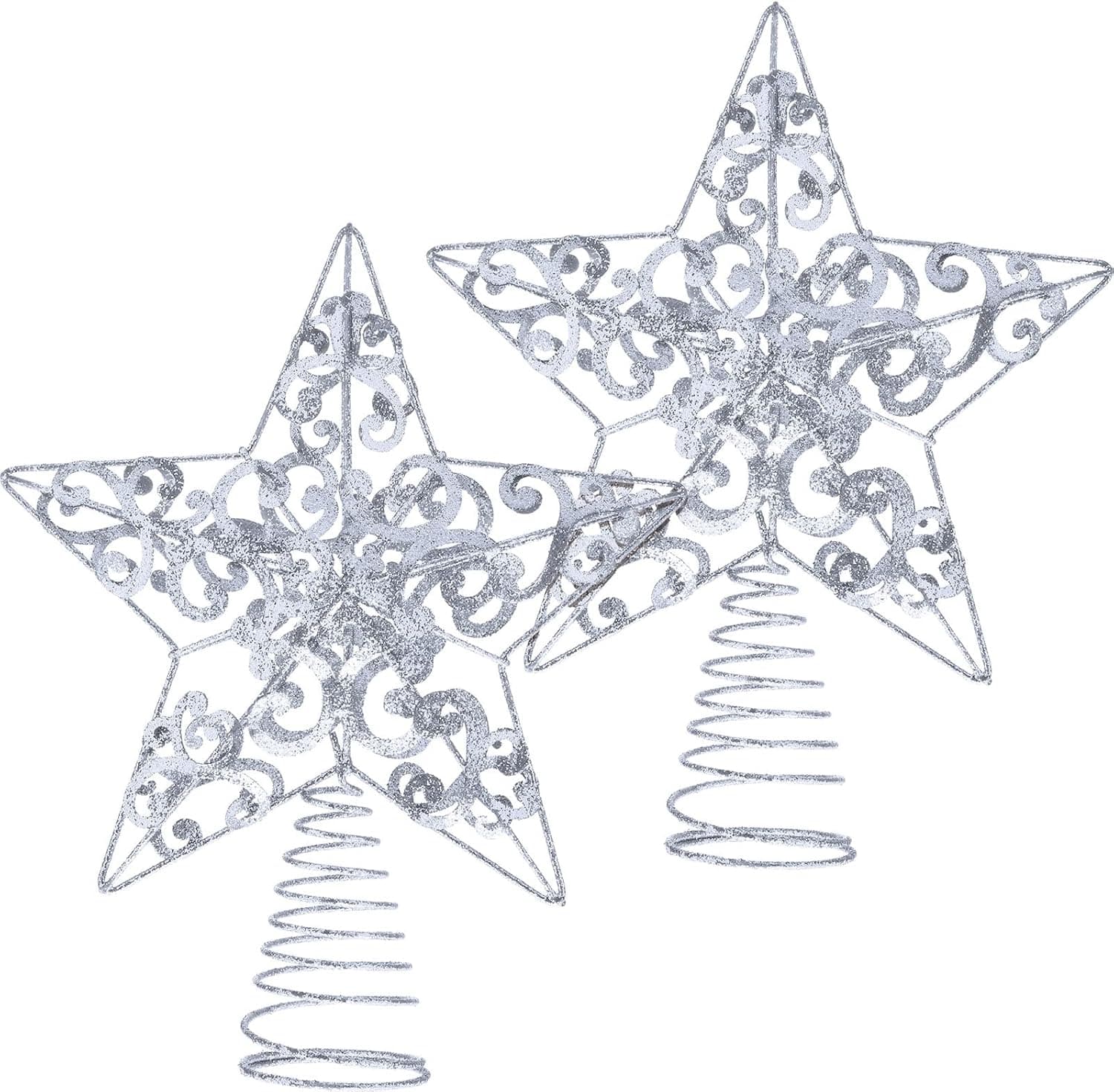 2 Pieces 10 Inch Metal Star Tree Topper Shimmery Christmas Tree Top for Xmas Party Christmas Tree Decoration (Silver)