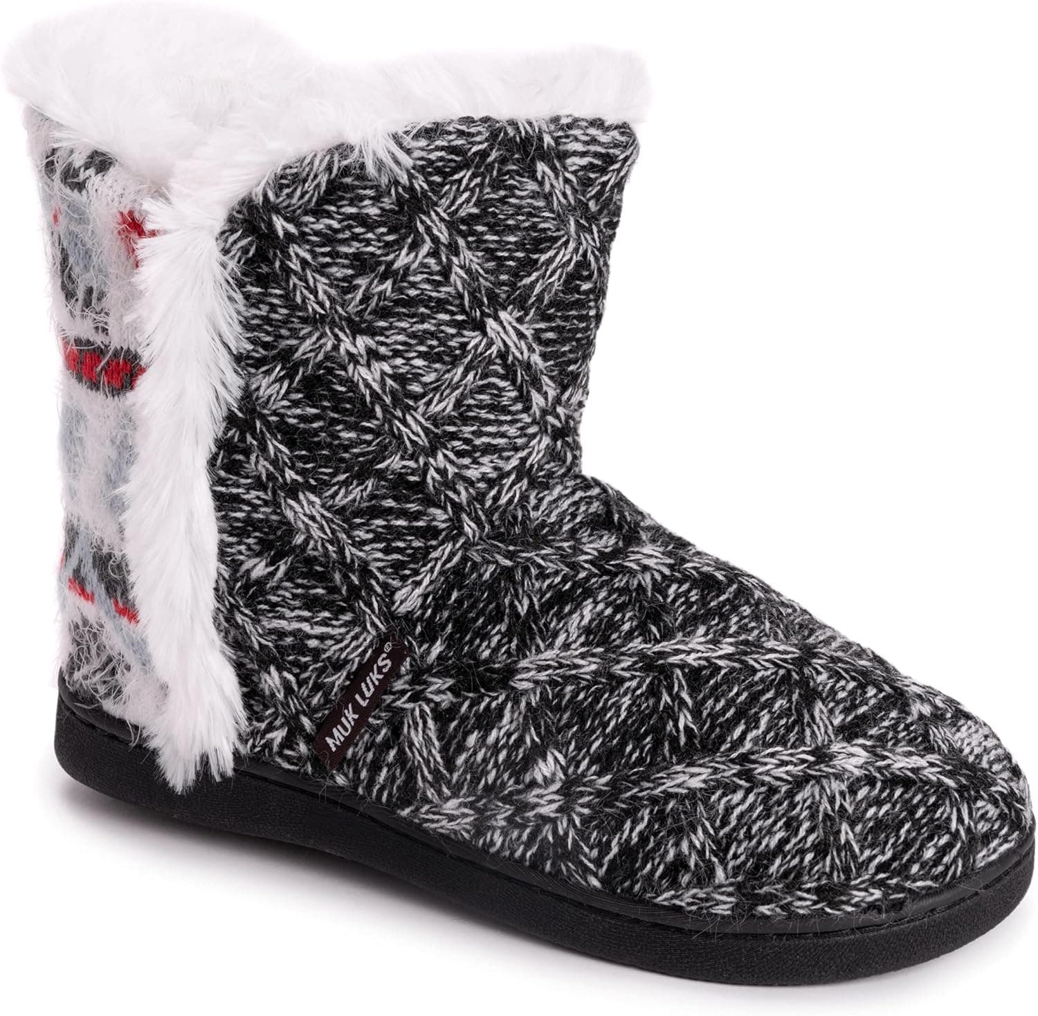 MUK LUKS Women's Cheyenne Slippers, Ebony/Ghost, Large