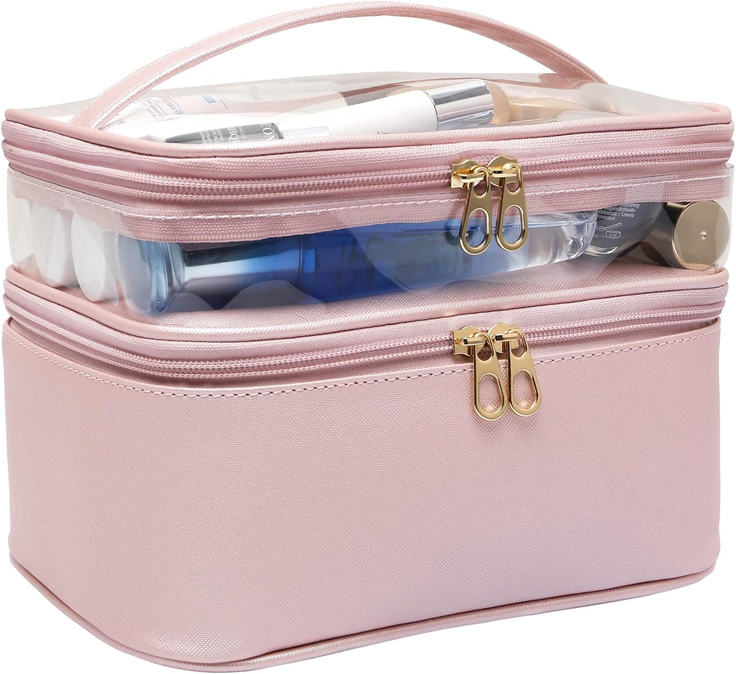 Makeup Bag,Leather Double Layer Large Makeup Organizer Bag,Travel Accessories Dorm Room Essentials Toiletry Bag for Women,Travel Essentials Cosmetic Bag Makeup Case,Mothers Day Gifts Graduation Gifts