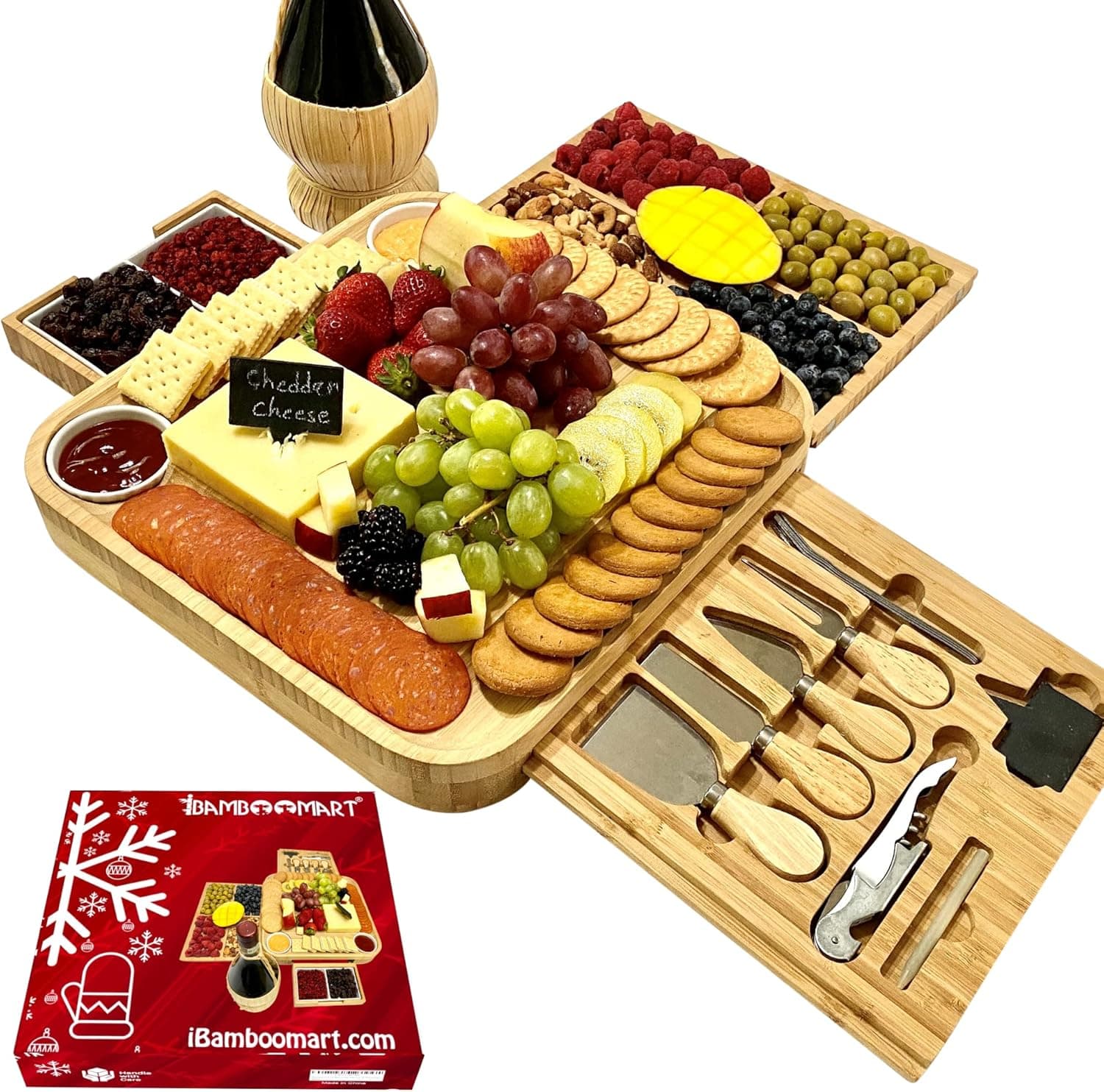 iBambooMart Charcuterie Boards, Extra Large Charcuterie Board Set - Bamboo Cheese Board and Knife Set - House Warming Gifts New Home, Wedding Gifts for Couples