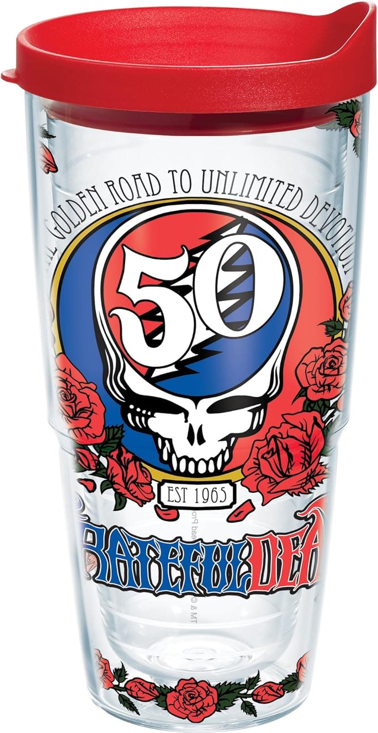 Tervis Grateful Dead 50Th Tumbler with Travel Lid, 24 oz, Clear