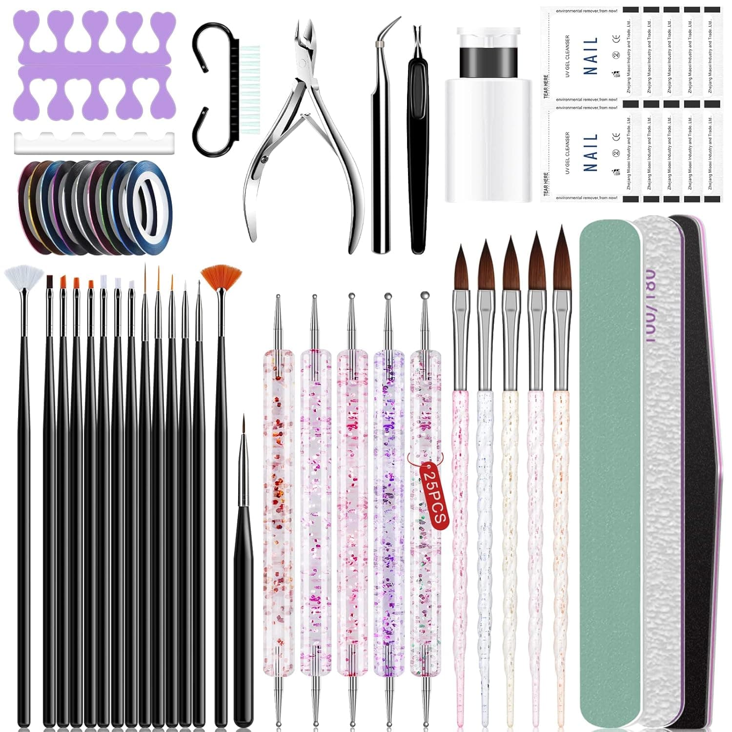Saviland 55PCS Nail Brush Set - Nail Art Brushes, with Acrylic Nail Brush, Nail Brushes for Nail Art, Nail Dotting Tools, Nail File, Nail Supplies, Nail Dotting Tools, Nail Decorations for Beginners & Professionals Home DIY Salon Manicure