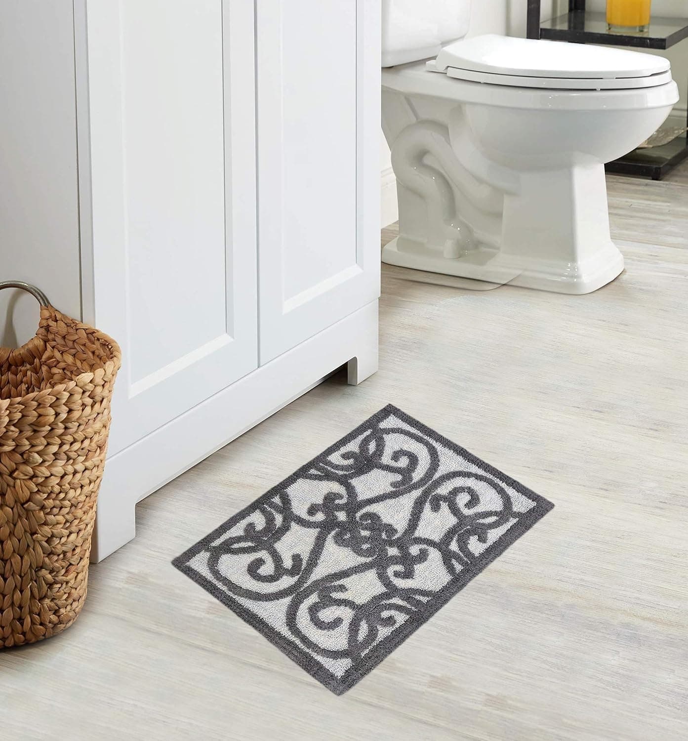 Bathroom Rugs Tufted Luxury 20X32 Inch -Grey/Charcoal -Jubilee Anti-Slip , Soft Plush Anti-Slip Shower Rug +Toilet Rug.Shaggy Carpet, Super Absorbent Rugs, Machine Washable Bath Rugs,