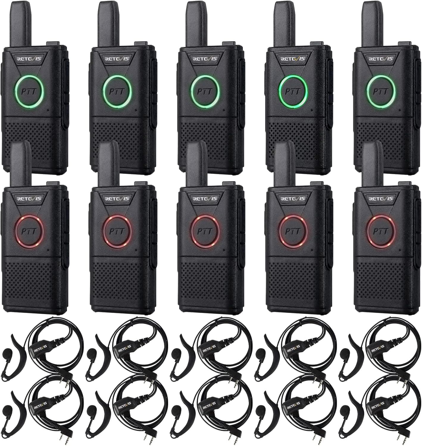 Retevis RT18 Dual PTT 2 Way Radios, Walkie Talkies with Earpiece, Metal Clip, Handsfree, Portable FRS Two Way Radios Rechargeable for Restaurant School Hospital Retail (10 Pack)