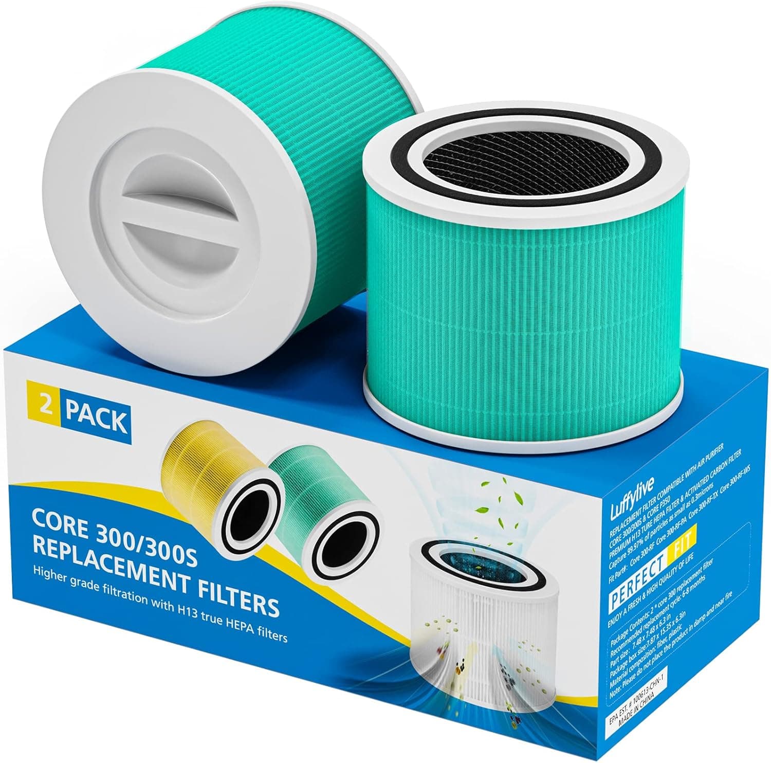 Core 300 Replacement Filter Compatible with LEVOIT Air Purifier, 3-in-1 True HEPA Core 300S Filter Replacement Compared to Part# Core 300-RF-TX (2 Pack)