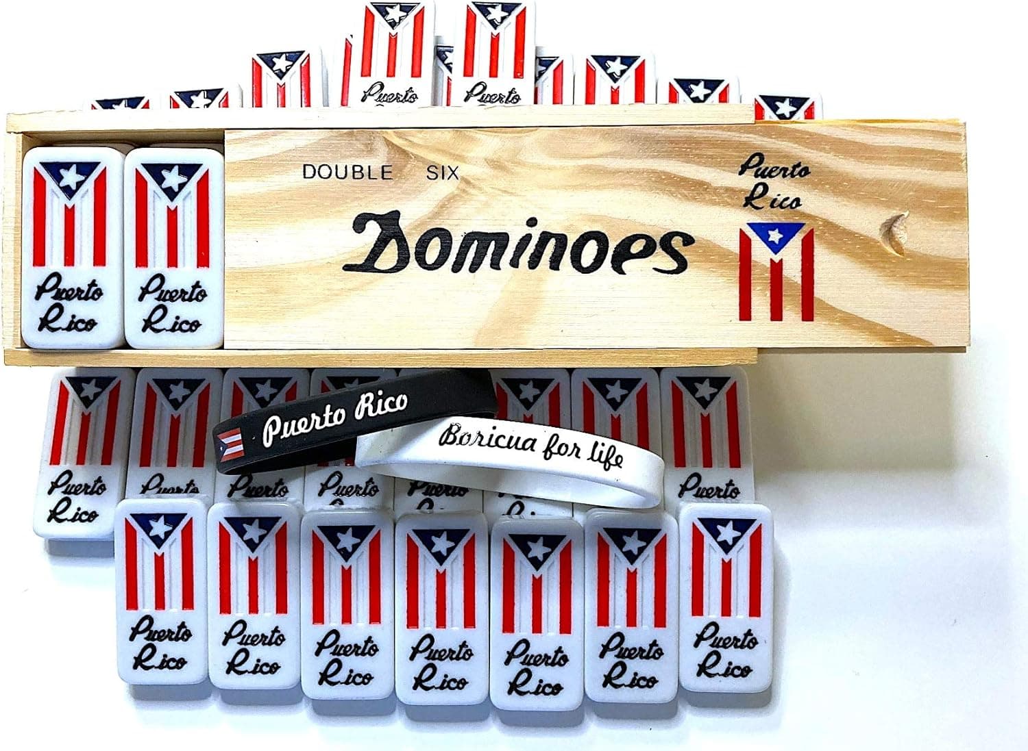 PUERTO RICO Flag dominoes,Puerto rico,dominoes double six,Puerto rico classic style, dominoes