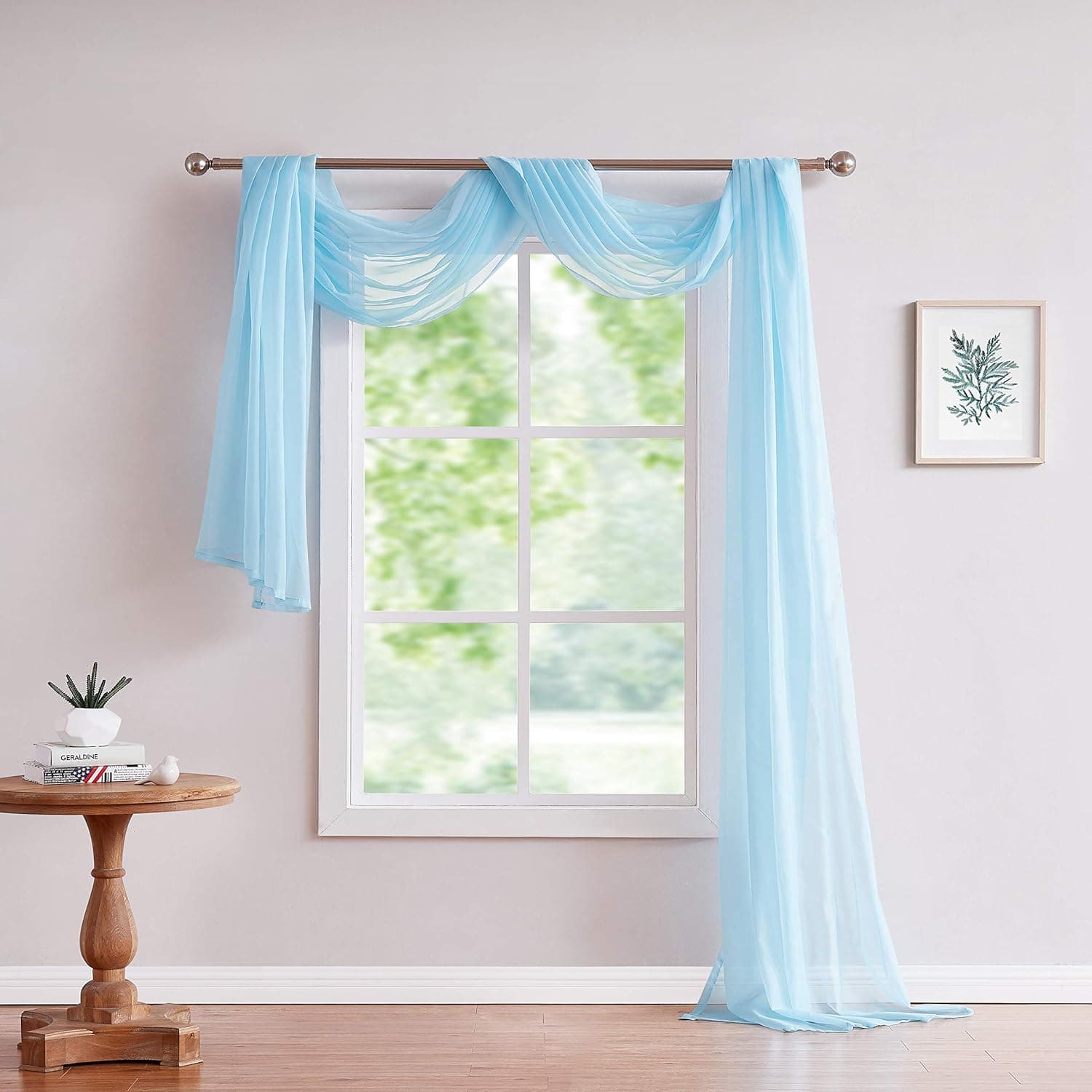 LinenZone Amazing Sheer Window Scarf Fabric Sheer Voile Curtain for Window Treatment - Add to Window Curtains for Enhanced Effect (55"x144", Baby Blue)