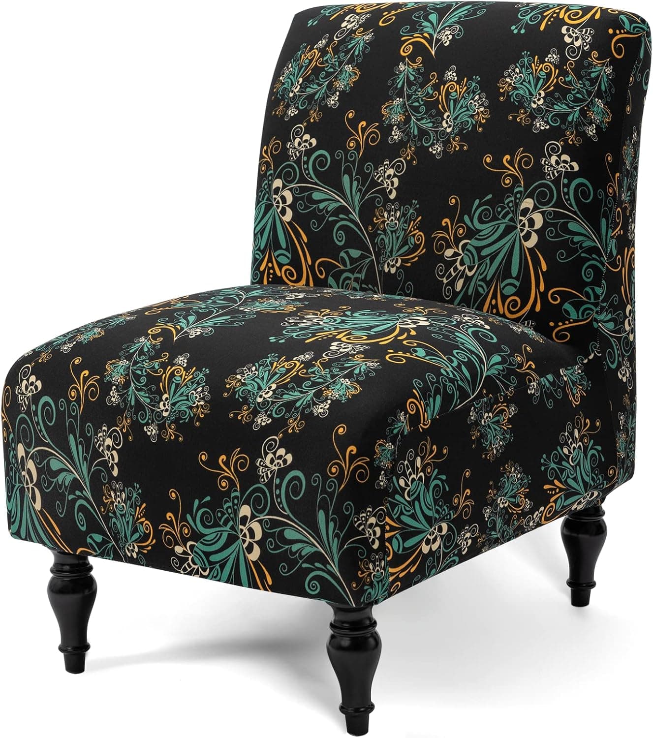 Liykimt Armless Accent Slipper Chair Cover Slipcover,Slipper Chair Without Arms Fabric Stretch Spandex Removable for Armless Chair Furniture Protector Covers for Living Dining Room(1,Black Green)