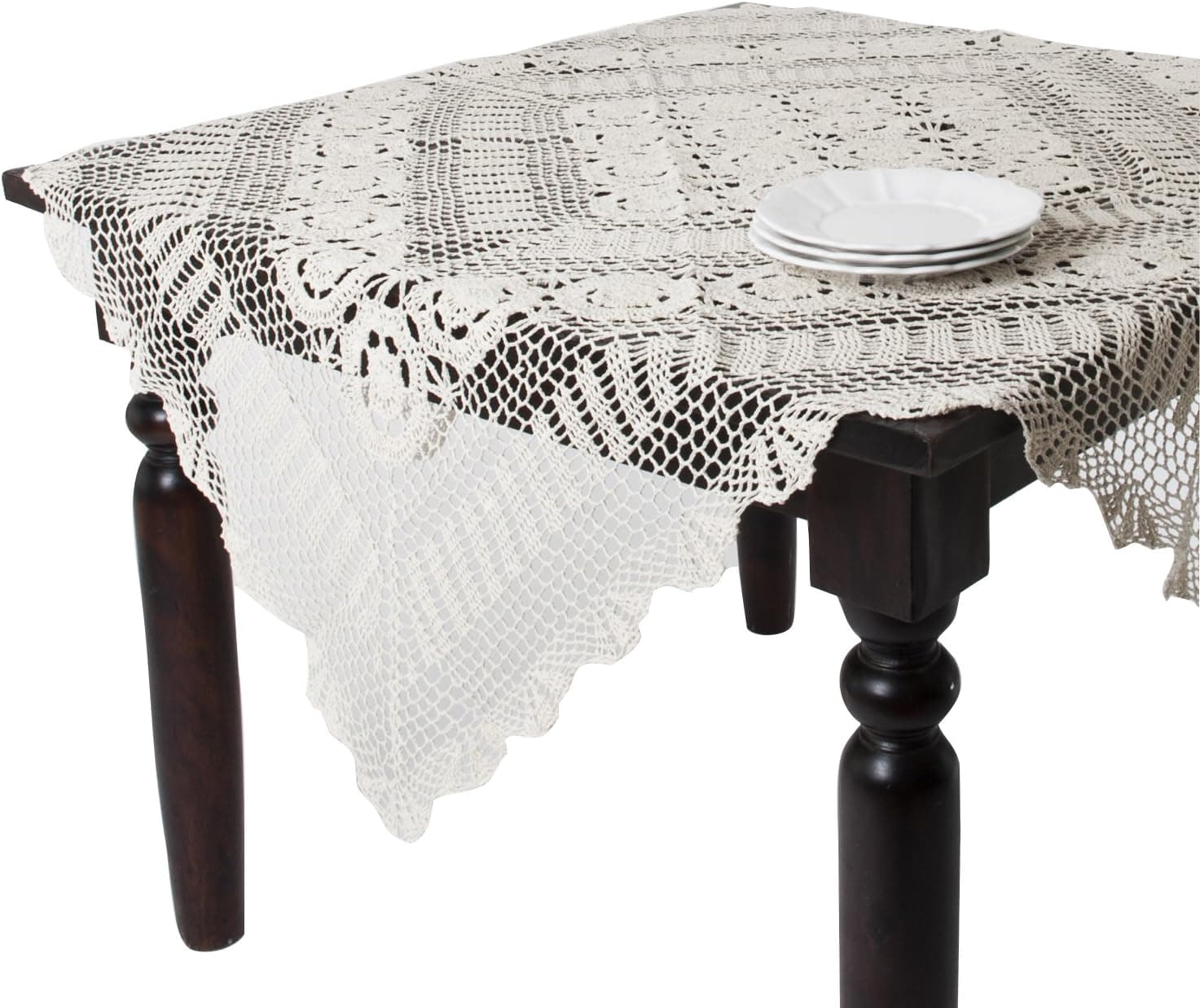TCC Handmade Crochet Lace Tablecloth. 100% Cotton Crochet. Ecru, 30 Inch Square. One Piece