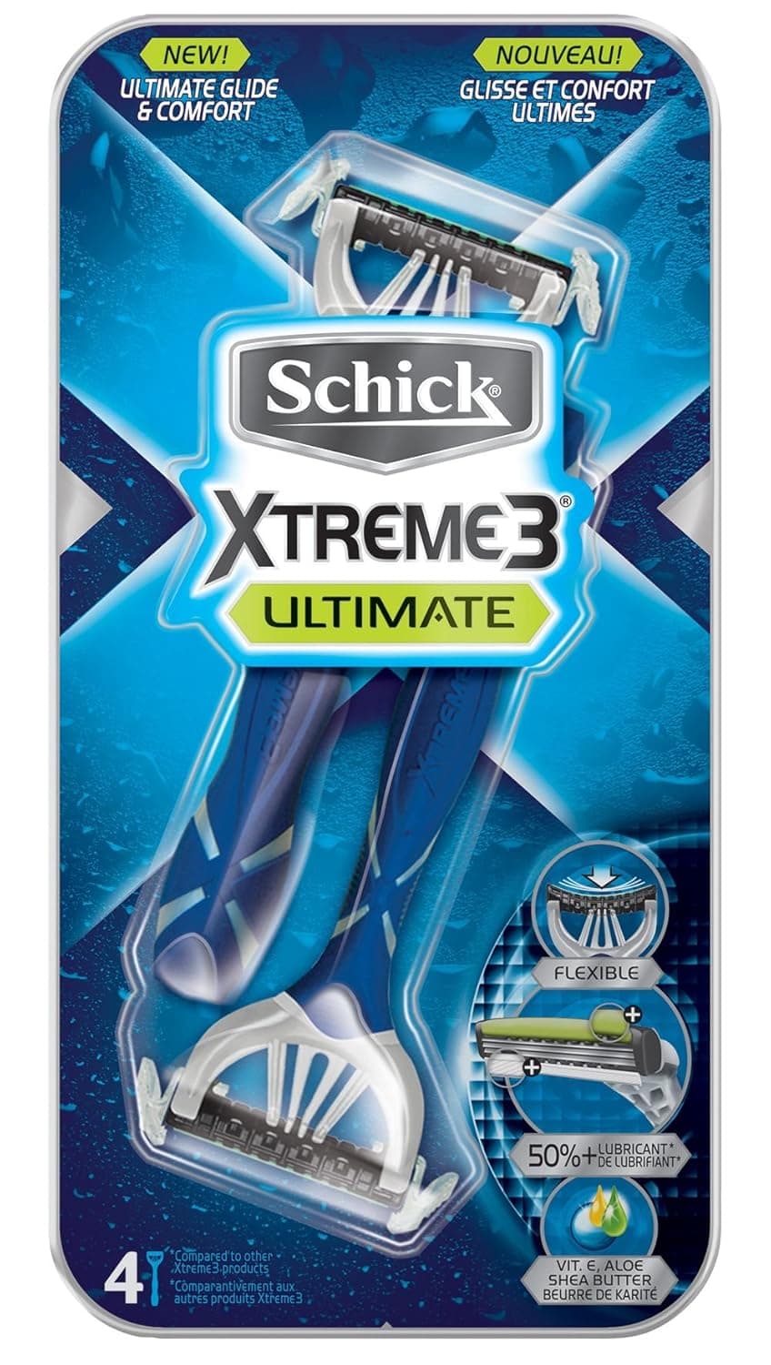 Schick Xtreme 3 Ultimate Disposable Razors for Men with Vitamin E, Aloe, and Shea Butter - 4 Count