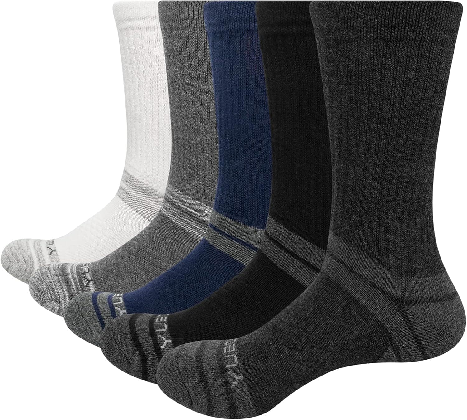 YUEDGE Mens Hiking Athletic Socks Moisture Wicking Cotton Fitness Casual Cushioned Crew Socks for Males Size 6-12