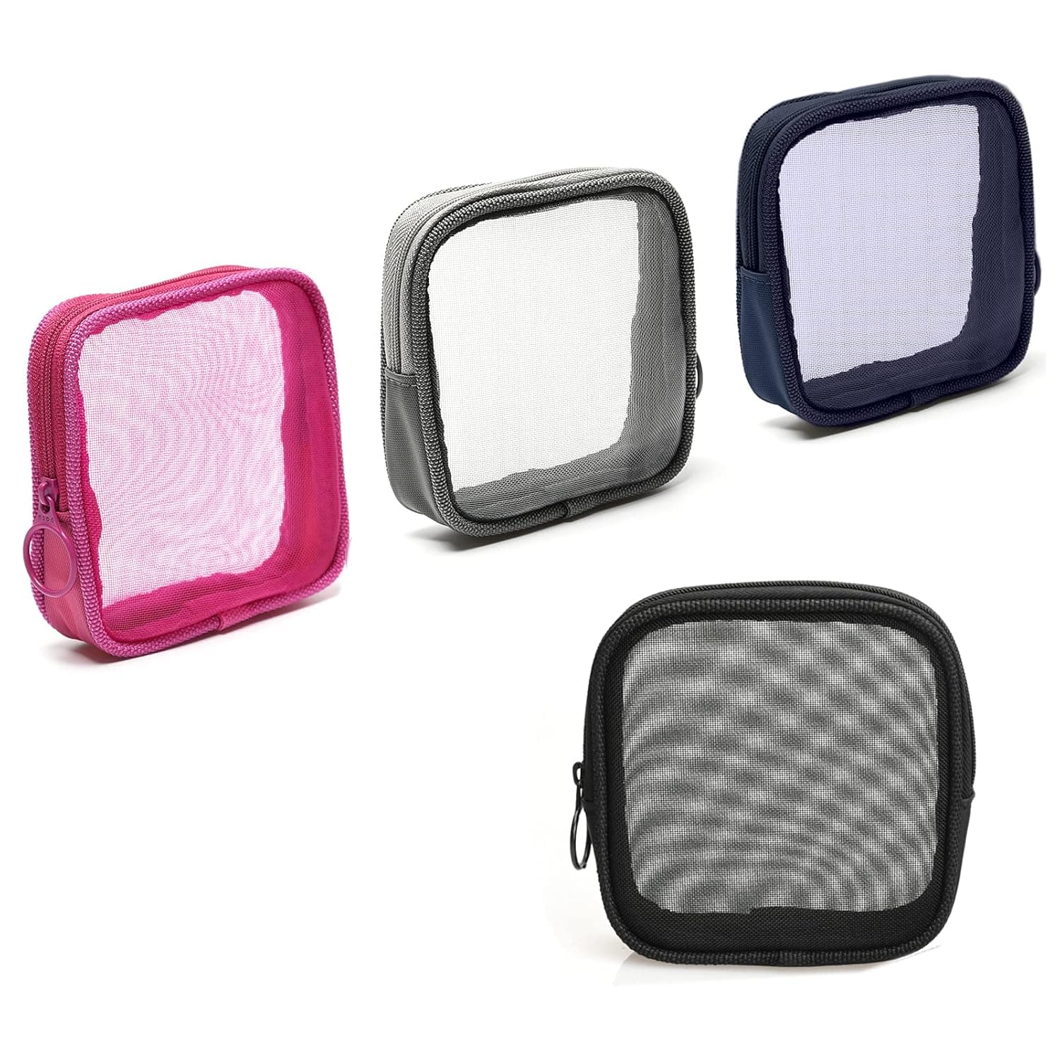 patu Mesh Travel Toiletry Bag, Transparent Standing Pouch, Portable Shaving Washing Kits Organizer, Personal Care Trip Case, 4 Packs, Size S, Color