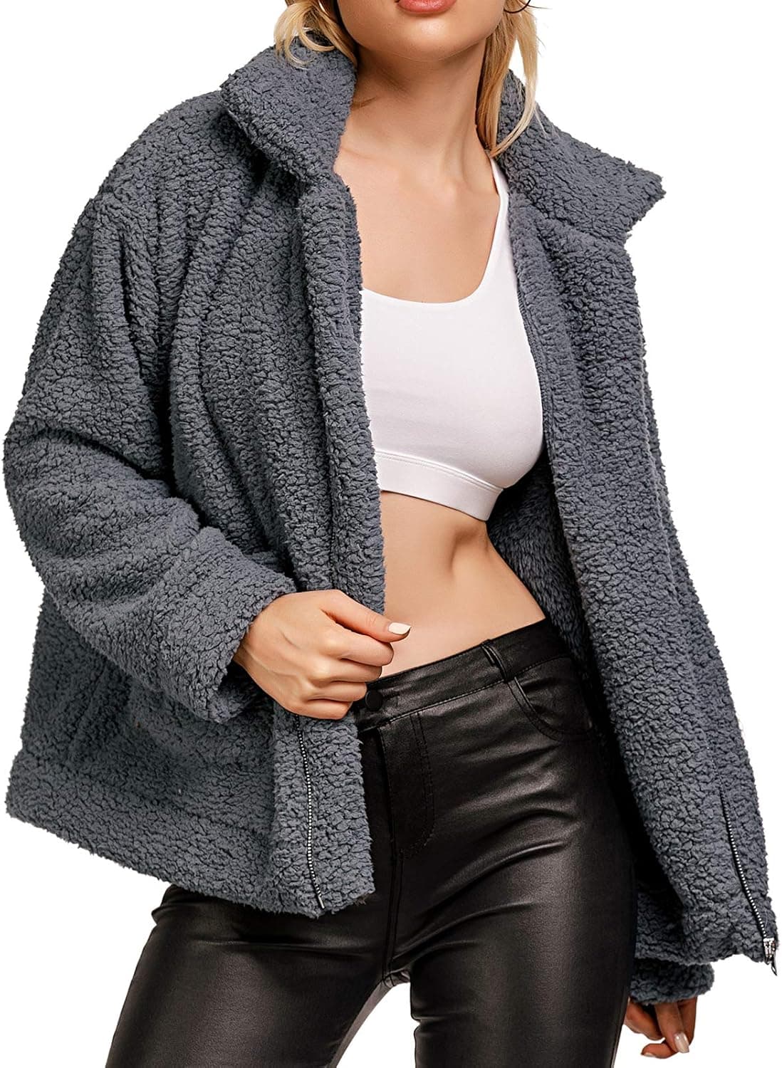 Comeon Women's Faux Fur Jacket Shaggy Jacket Winter Fleece Coat Outwear Shaggy Shearling Jacket