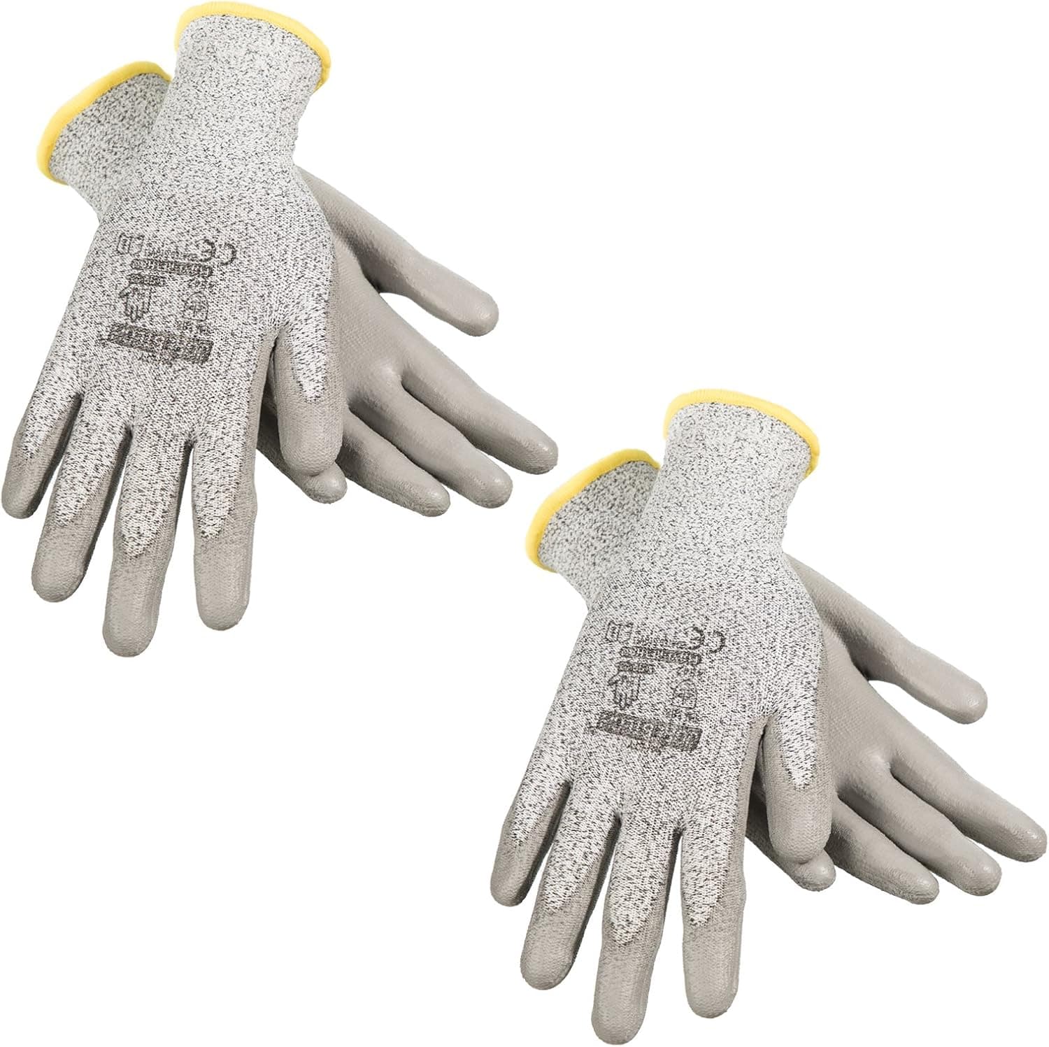JORESTECH Safety Work Gloves Grey HPPE Knitted Fiber with Polyurethane (PU) Coating EN-388 Level 5 One Pair GD-02 (Size 9-L)