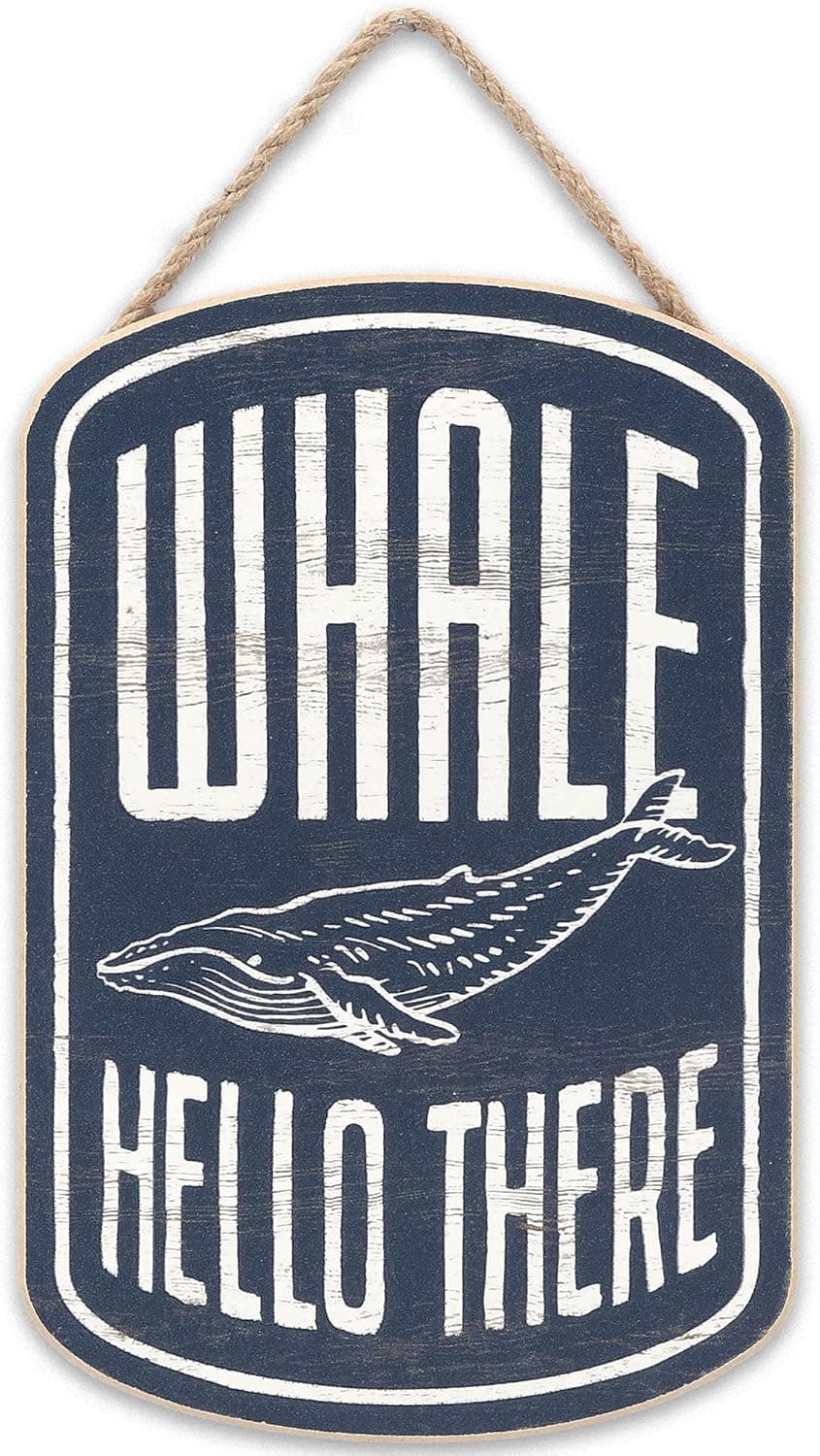 Open Road Brands Whale Hello There Hanging Sign - Funny Wood Beach Wall Decor for Entryway, Living Room, or Bathroom