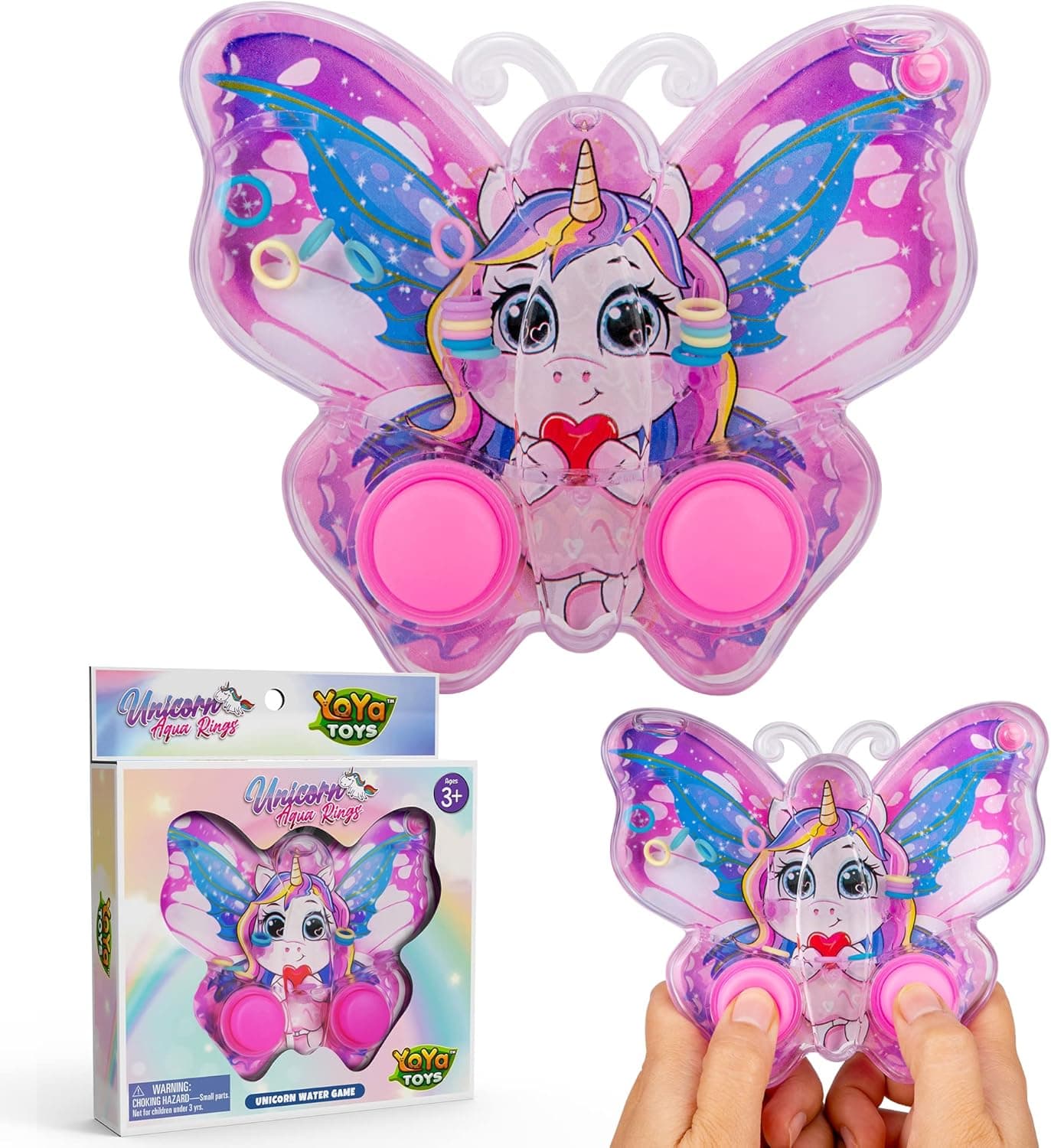 YoYa Toys Unicorn Butterfly Water Ring Toss Handheld Game - Water Games for Kids Handheld with Cute Unicorn Design, Classic-Style Retro Water Game, Portable & Travel-Friendly Handheld Games for Kids