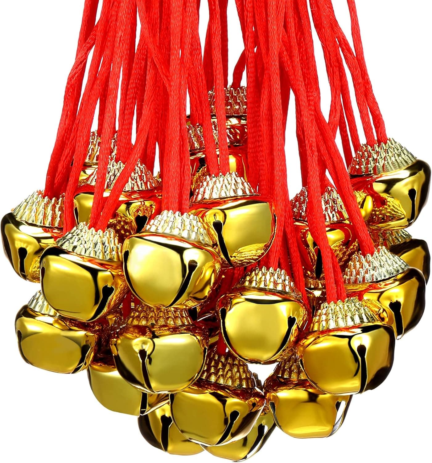 24 Pieces Christmas Bell Necklaces Large Gold Red Green Bell Necklaces for Craft Holiday Party Supplies (Nice Colors)
