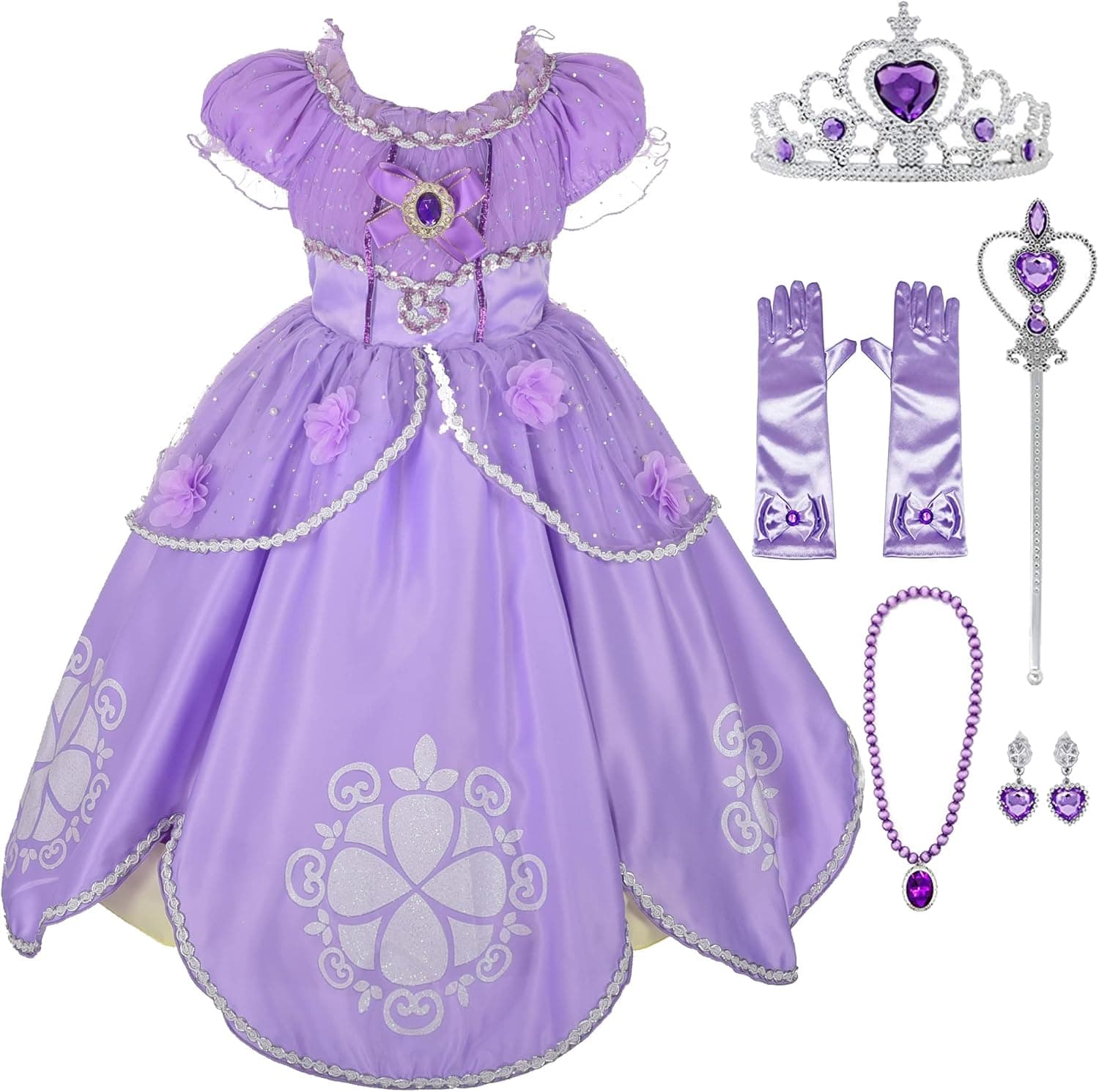 Lito Angels Girls' Princess Dress Up Costume Purple Fancy Party Dress Outfit with Accessories