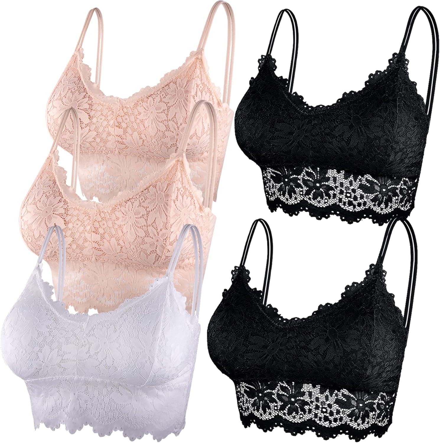 Duufin 5 Pcs Lace Bralettes for Women Bralette Padded Lace Bandeau Bra