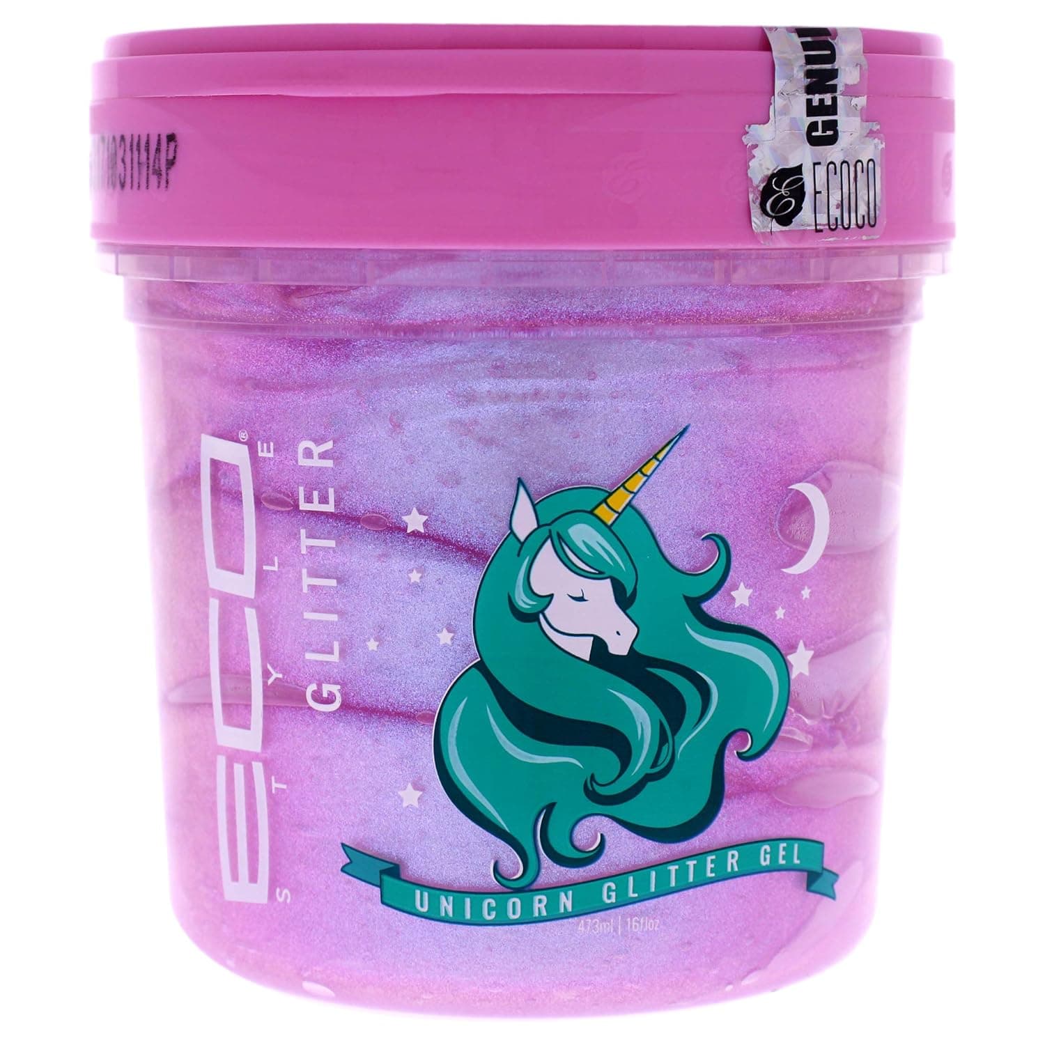 Eco Style ECOCO Unicorn Glitter Gel, Provides Shimmering, Touchable Hold for Legendary Shine & Mythical Moisture, Adds Strong Hold And Revives Dry Hair, Cruelty Free, Clean Scent, 16 Oz