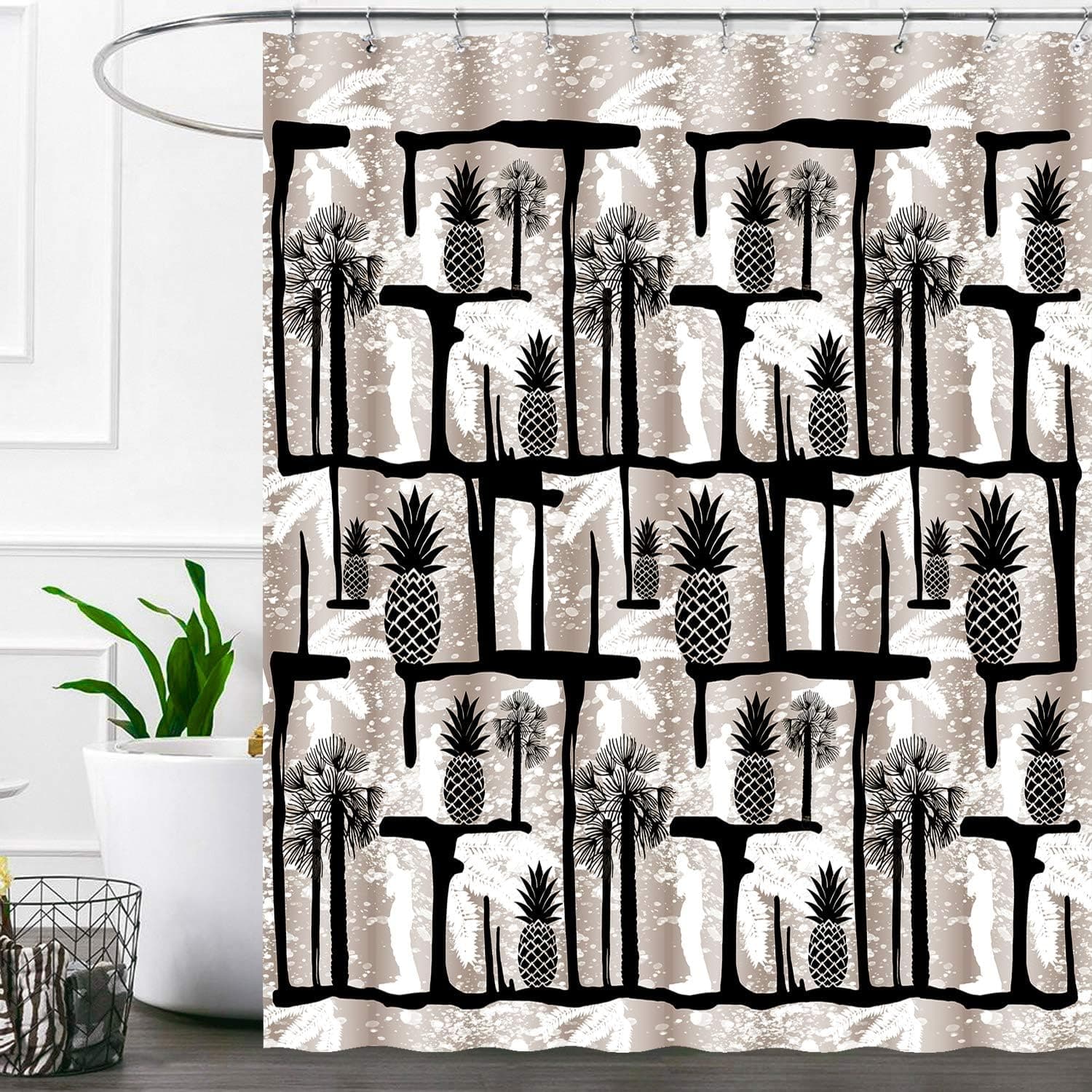 Ashler Waterproof Bathroom Shower Curtain Sets with Plastic Hooks 70 x 72 inches Grey Pineapple
