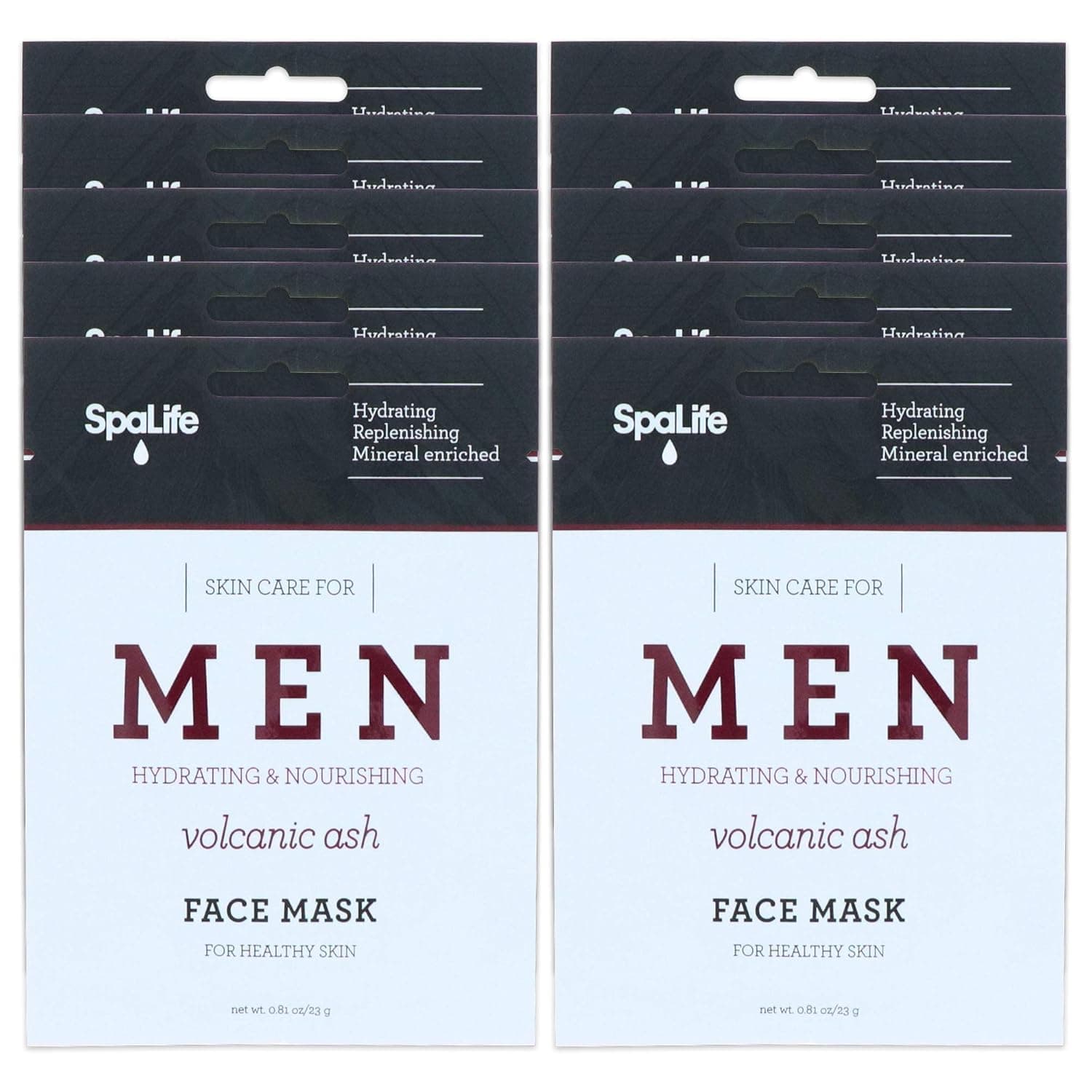 SpaLife Hydrating, Purifying, Anti-Aging, Detoxifying and Soothing Korean Beauty Facial Masks (10 Masks (Men's Volcanic Ash))