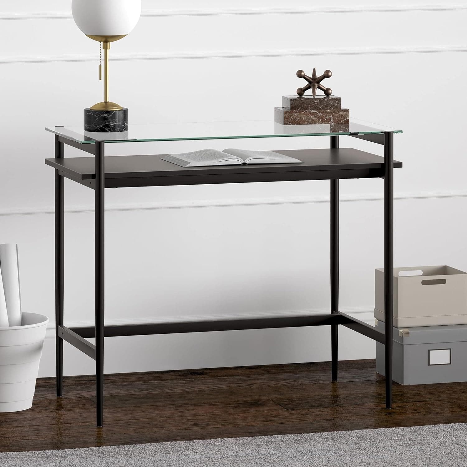 Eaton 36'' Wide Rectangular Desk in Blackened Bronze/Black Grain