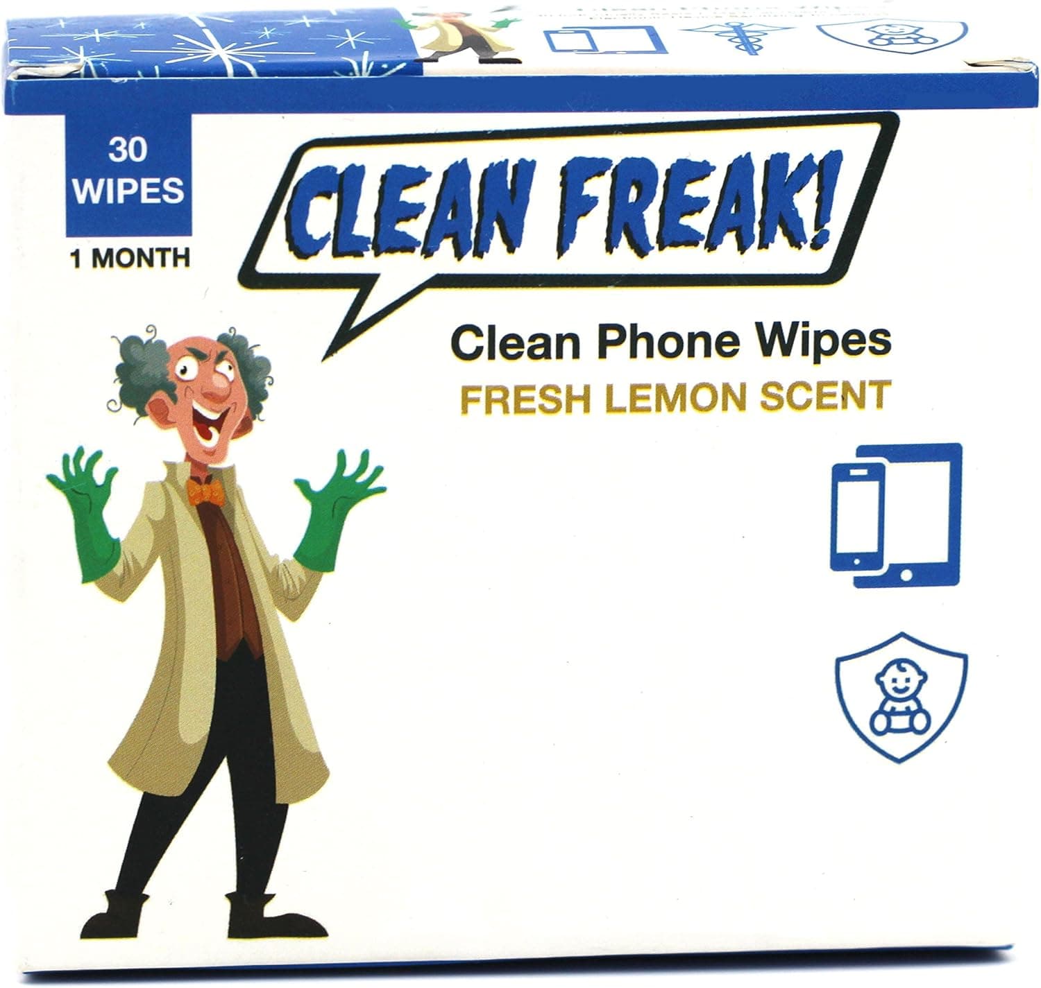 CLEAN FREAK Phone Wipes for Smart Phones, Electronics and Toys - Pack of 30 - Low Wetness Formula for Sensitive Devices Like iPhone, iPad, Android & Samsung - for Healthy and Safe Use of Devices