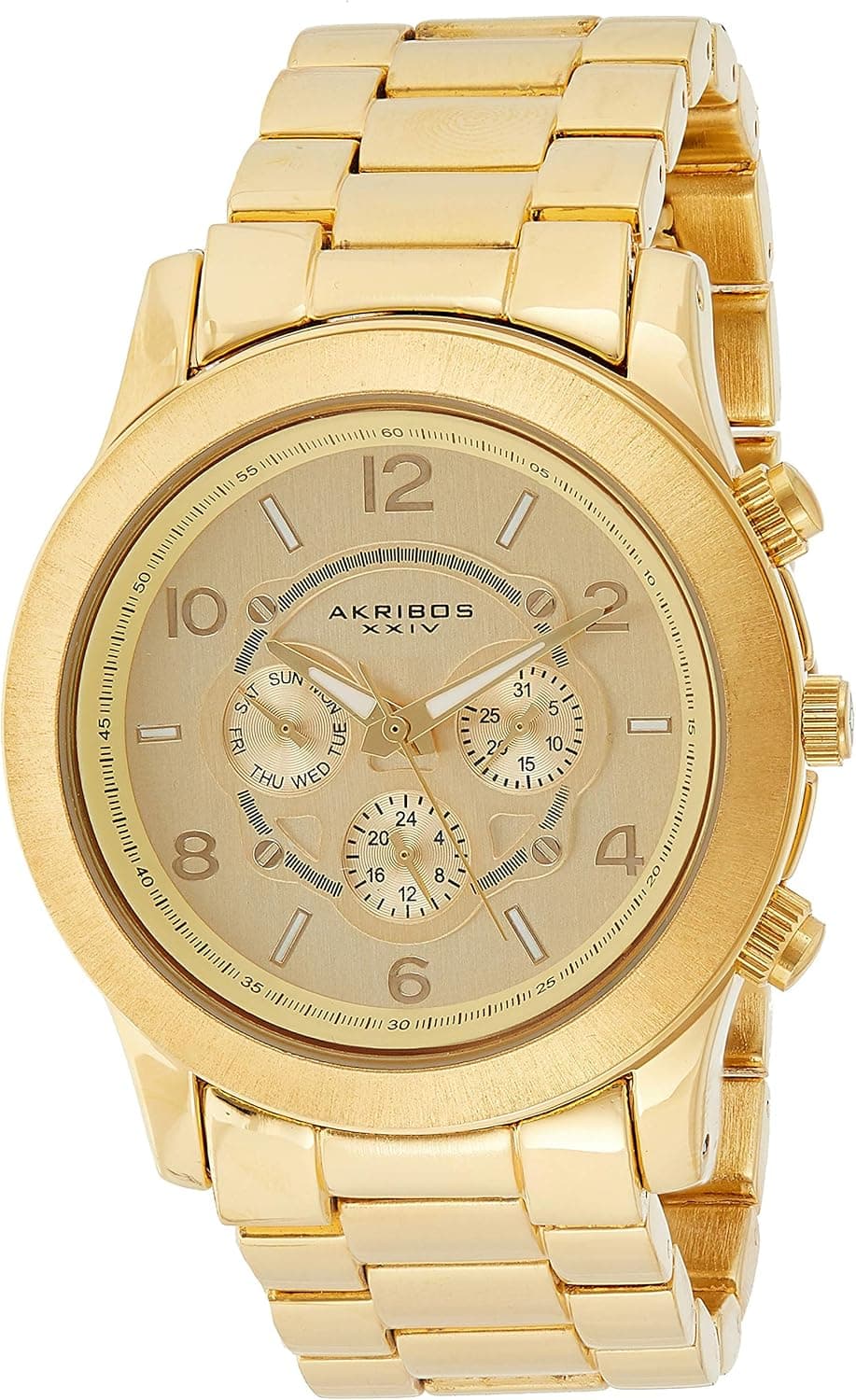Akribos XXIV Women's 'Ultimate' Multifunction Watch - 3 Subdials Day, Date and GMT Large Arabic Numerals on Stainless Steel Bracelet - AK583