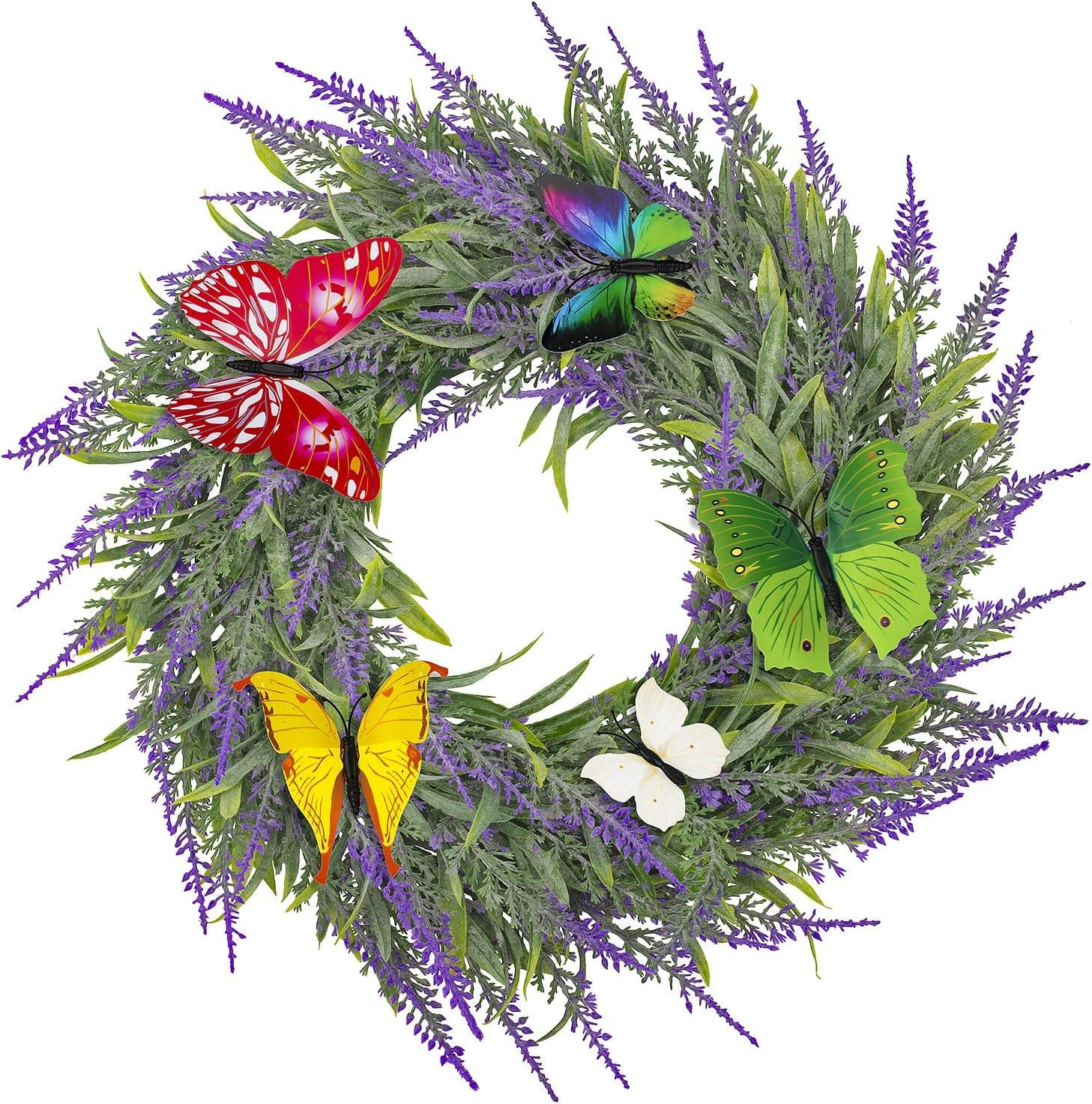 GPARK Artificial Green Leaves Wreath with 12Pcs 3D Butterfly Decor for Front Door Welcome Door Wall Party Garden Outdoor Decoration 12.5"