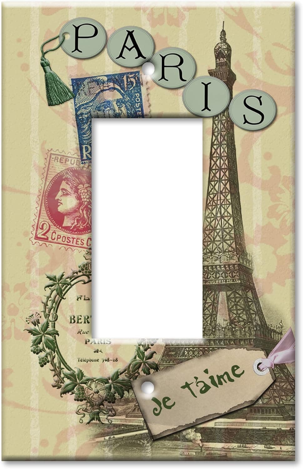 Art Plates - Single Gang Rocker OVERSIZE Switch Plate - OVER SIZE Wall Plate - Paris Je T'aime