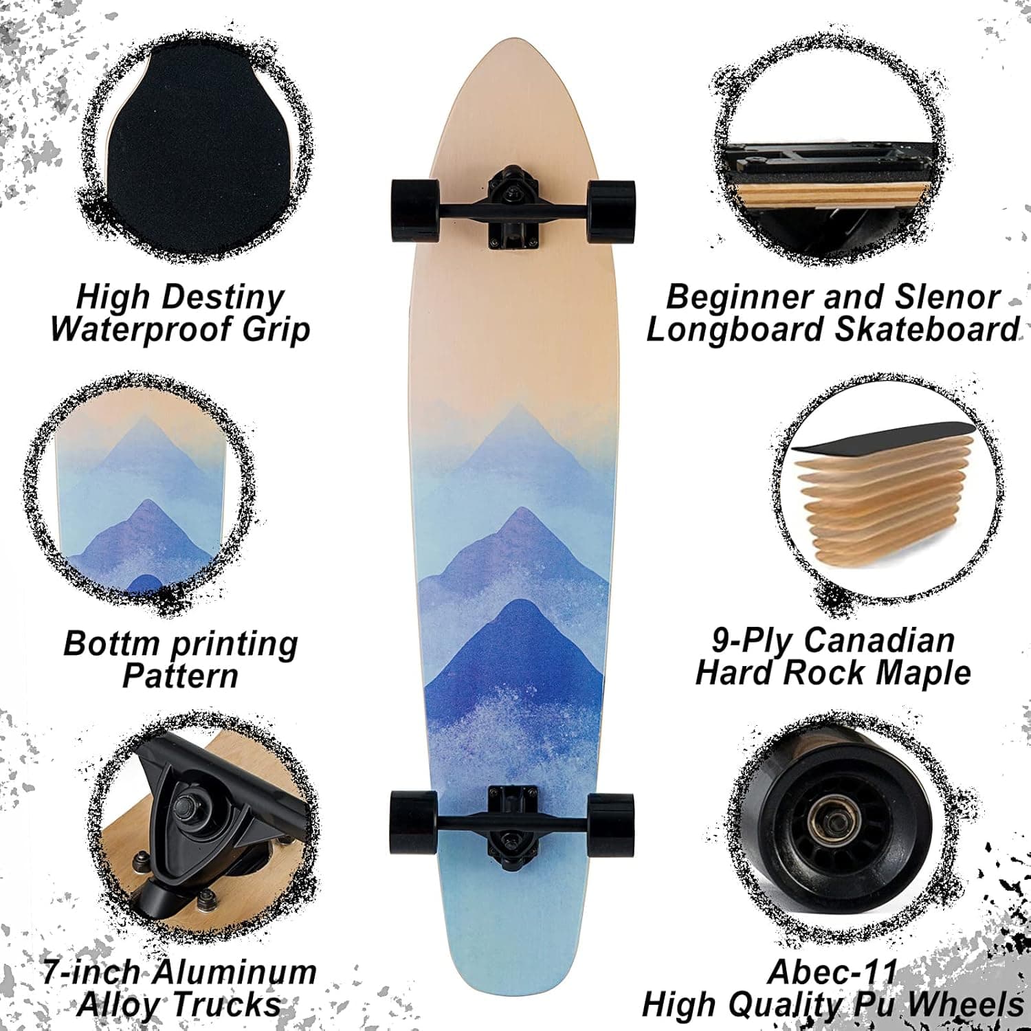 42 Inch Longboard Skateboard Complete Cruiser Pintail,The Original Artisan Maple Skateboard Cruiser Pintail for Cruising, Carving, Free-Style and Downhill