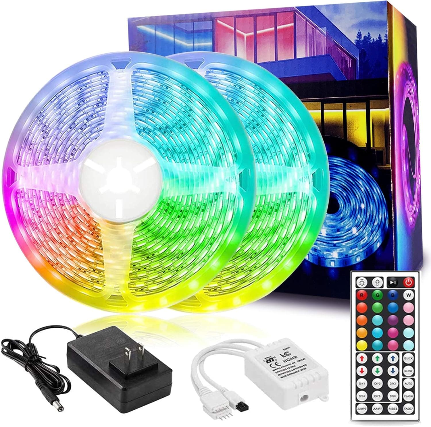 KUshopfast LED Strip Lights, 32.8ft 10m RGB Color Changing Rope Light Strip with Remote and 12V Power Supply Flexible 5050 LED Tape Lights Kit for Bedroom, Home, Kitchen, Room, Decor, DIY Decoration