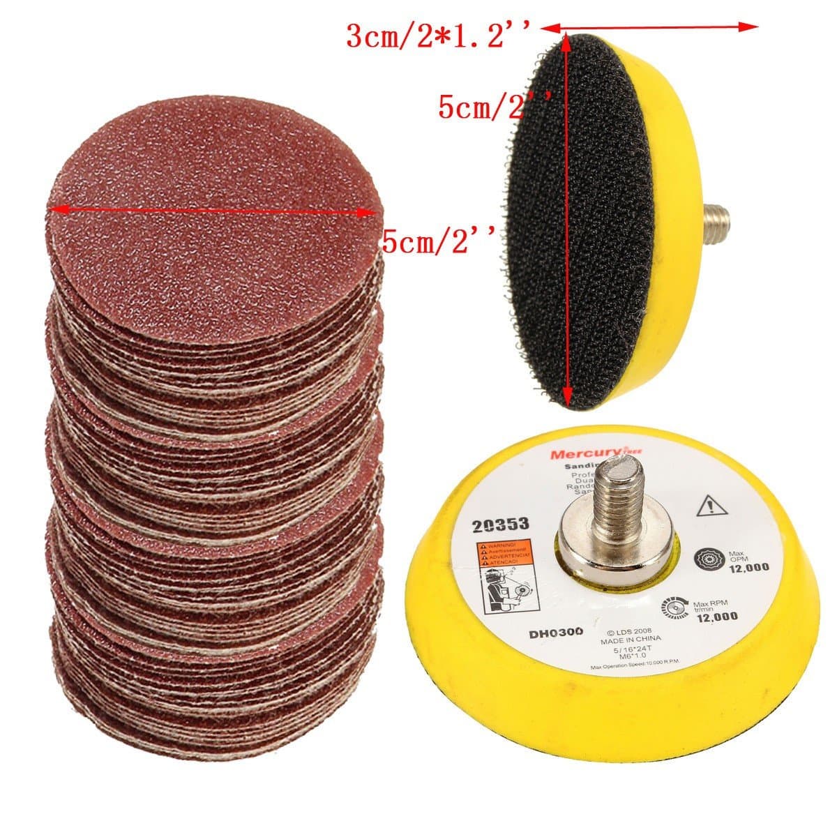 INSMA 100pcs 2 Inch Sanding Pad Polishing Disc (Random Grit) + M6 Backer Plate Sets