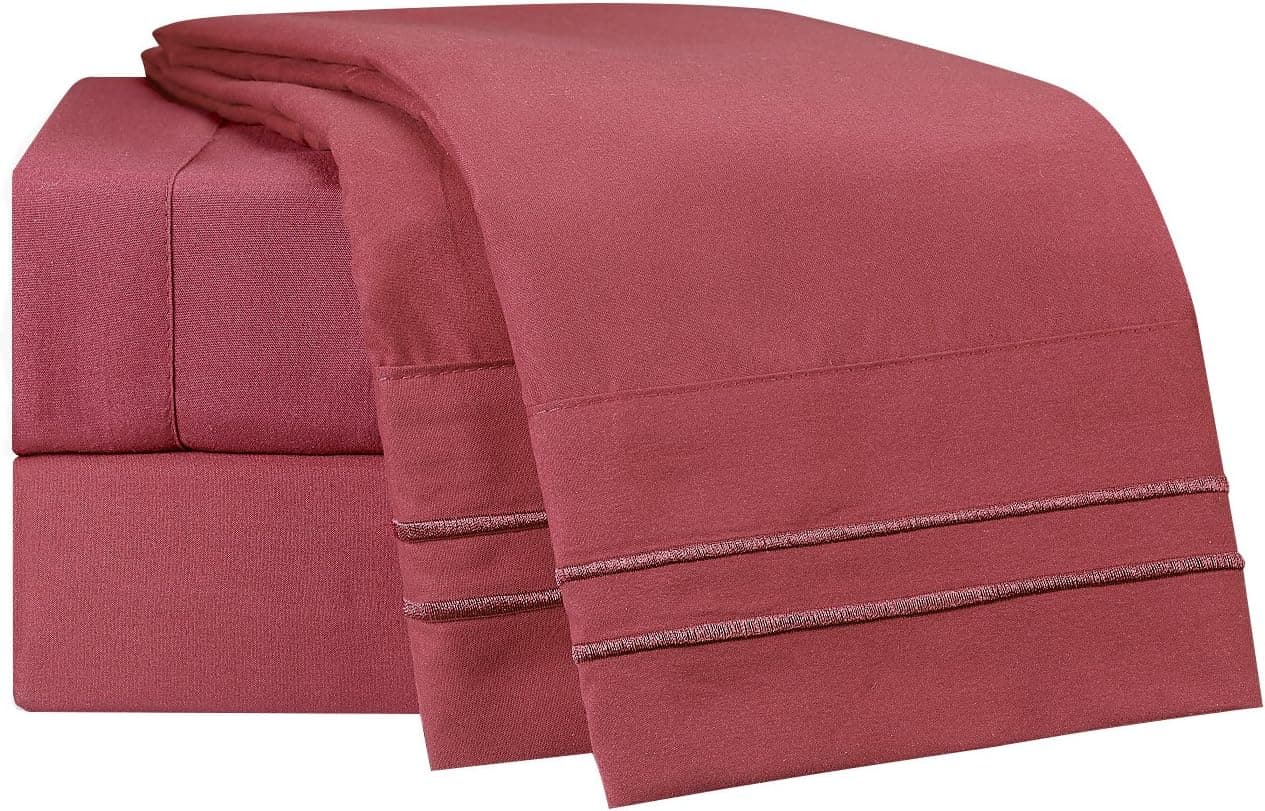 Clara Clark Superior Bed Sheet Set - Double Brushed Microfiber 3-Piece Bed Set - Deep Pocket Fitted Sheet - Twin - Burgundy Red