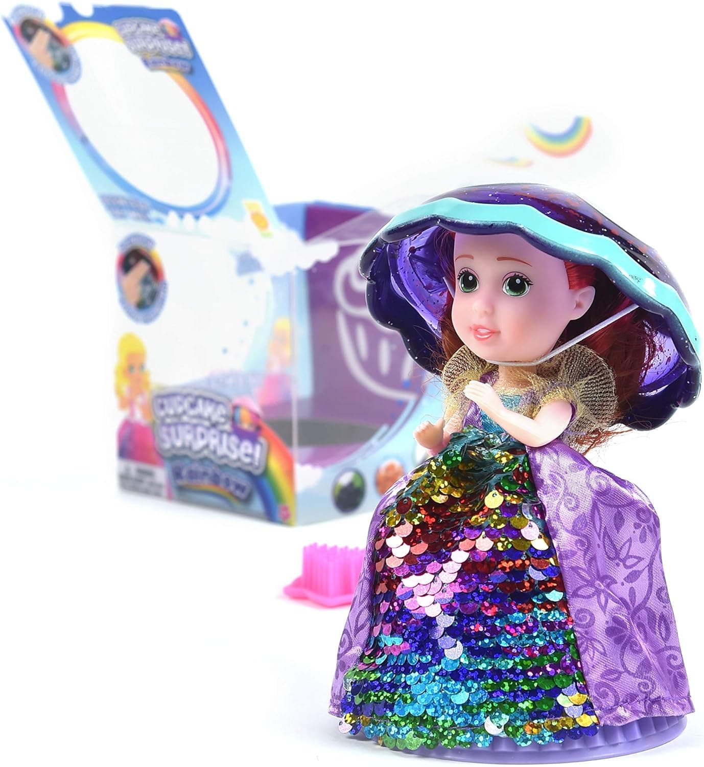 Cupcake Surprise Doll – Scented Rainbow Sequin Princess for Girls | Kids Transforming Bakery Toy | Style May Vary