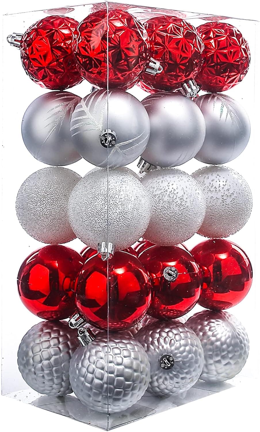 QinYing Christmas Plastic Balls Decorations 2.36 Inch Christmas Tree Hanging Ball Colorful Ornaments Set, Home Party Decors Xmas Tree Hanging Pendant 30PCS(Red White Silver)