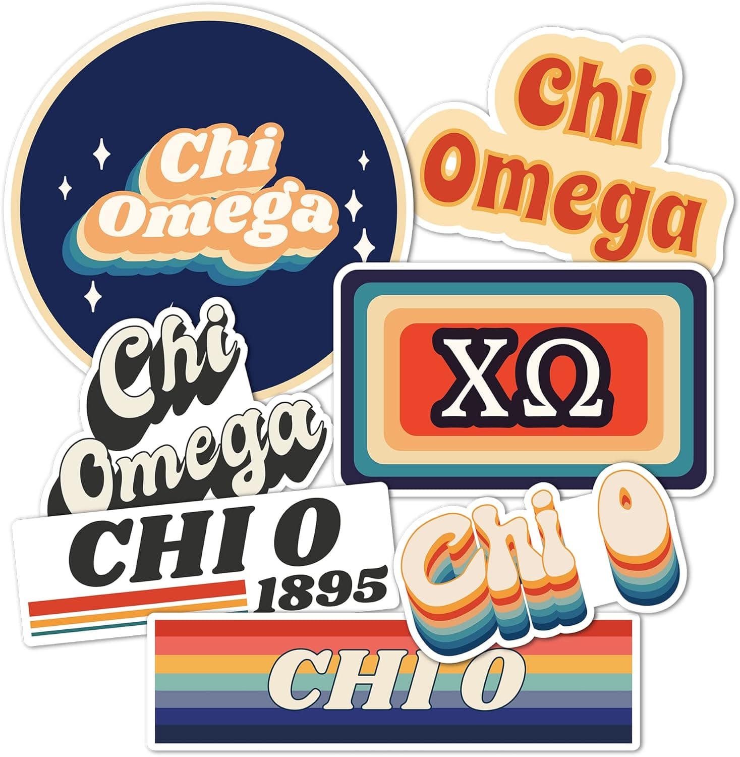Chi Omega 70's Themed Sticker Sheet Decal Laptop Water Bottle Car (70's Sheet)