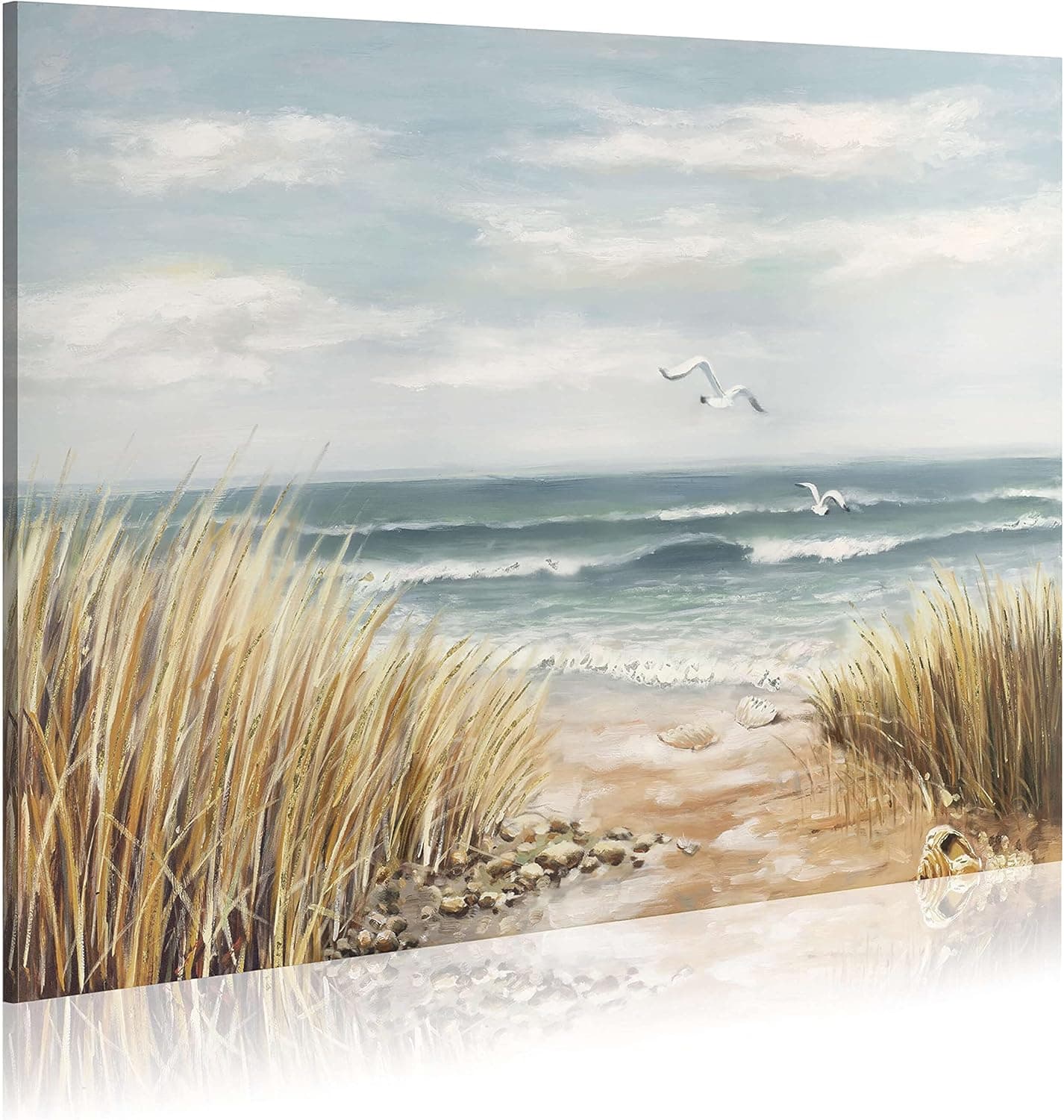 double trees Beach Canvas Wall Art Bedroom: Living Room Modern Abstract Ocean Picture Relaxing Coastal Seascape Gold Foil Painting Nature Seashore Artwork Sea Scene Print 24x18 for Home Office