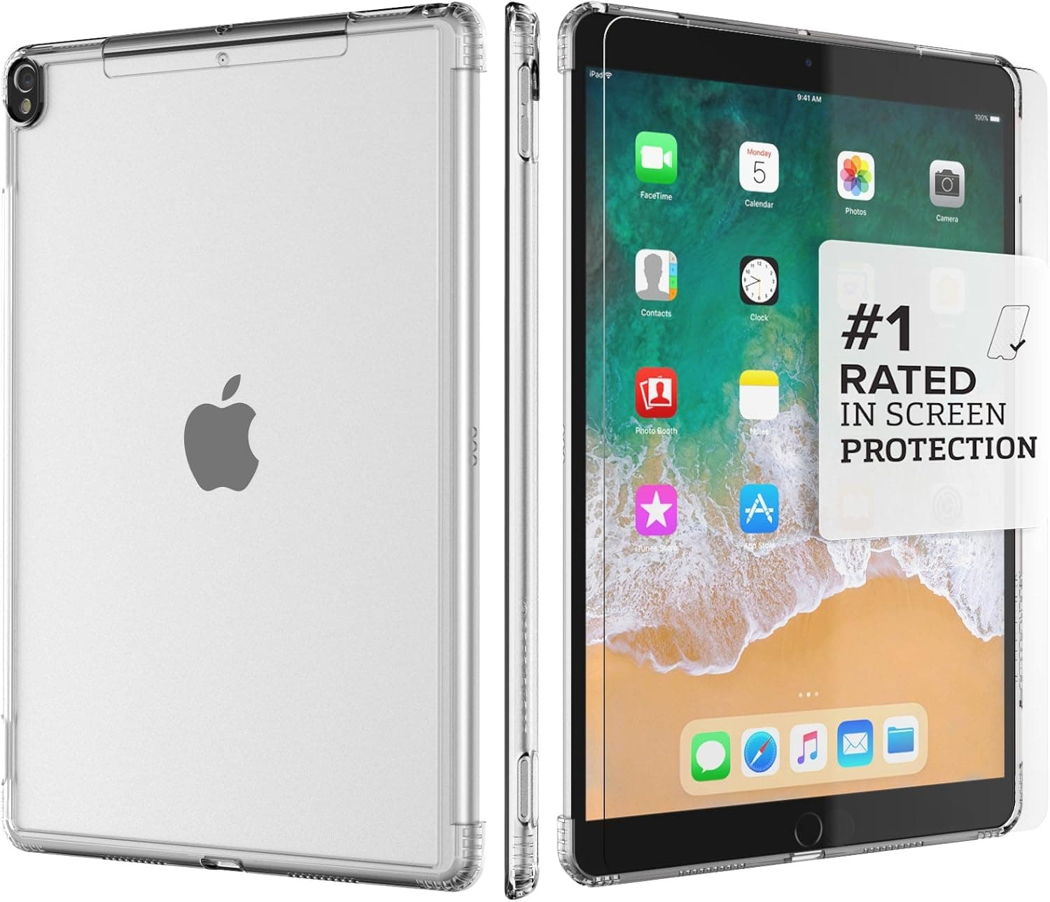 iPad Pro 12.9 Case (2017) - SaharaCase Protective Kit + [ZeroDamage Tempered Glass Screen Protector] Keyboard Compatible Slim Cover [Shock-Absorbing Bumper] Scratch-Resistant Hard Back - Clear