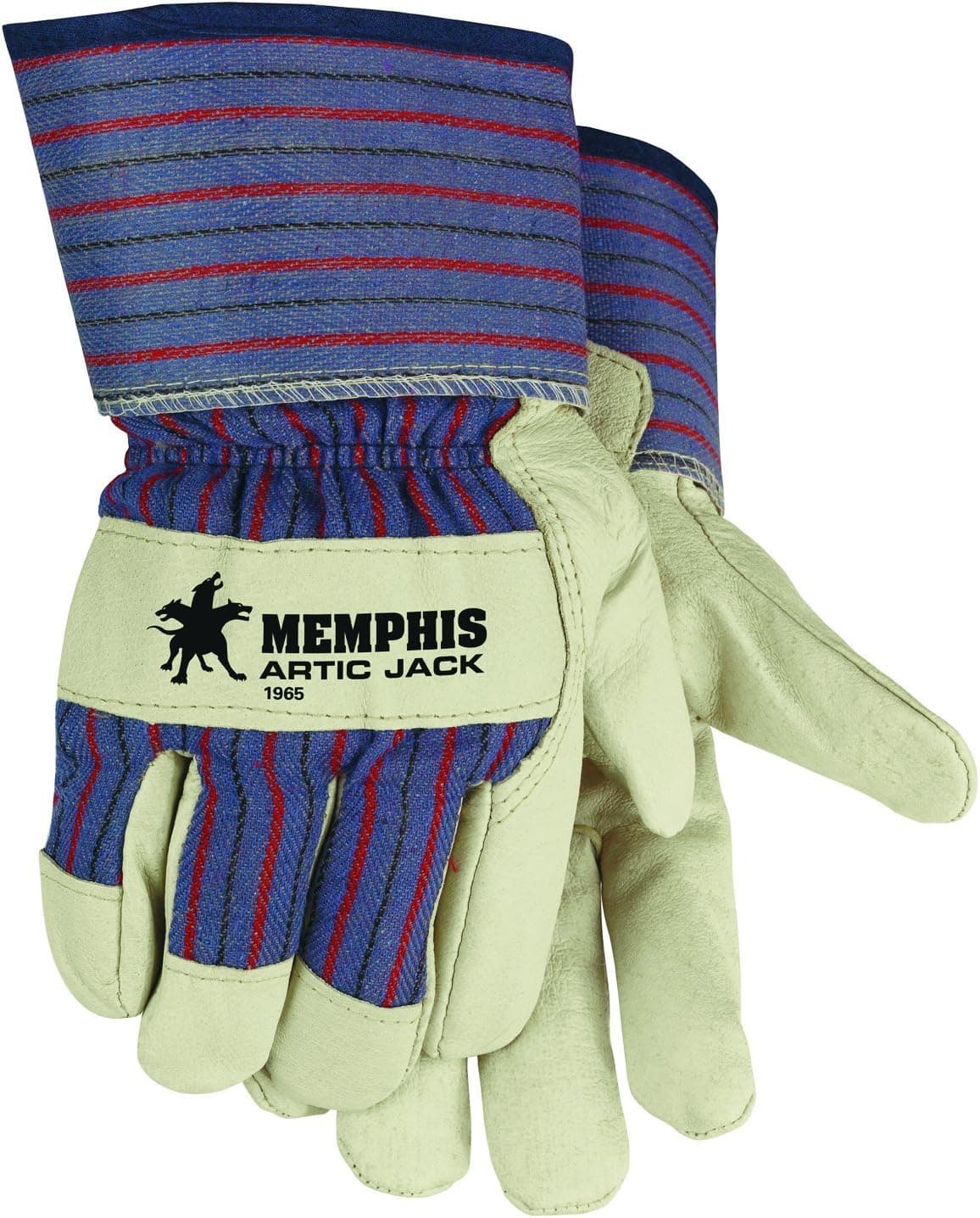 MCR Safety 1965XXL Artic Jack Grain Pigskin Leather Thermosock Lined Men's Gloves with 2-1/2-Inch Safety Cuff, Cream/Blue, 2X-Large, 1-Pair