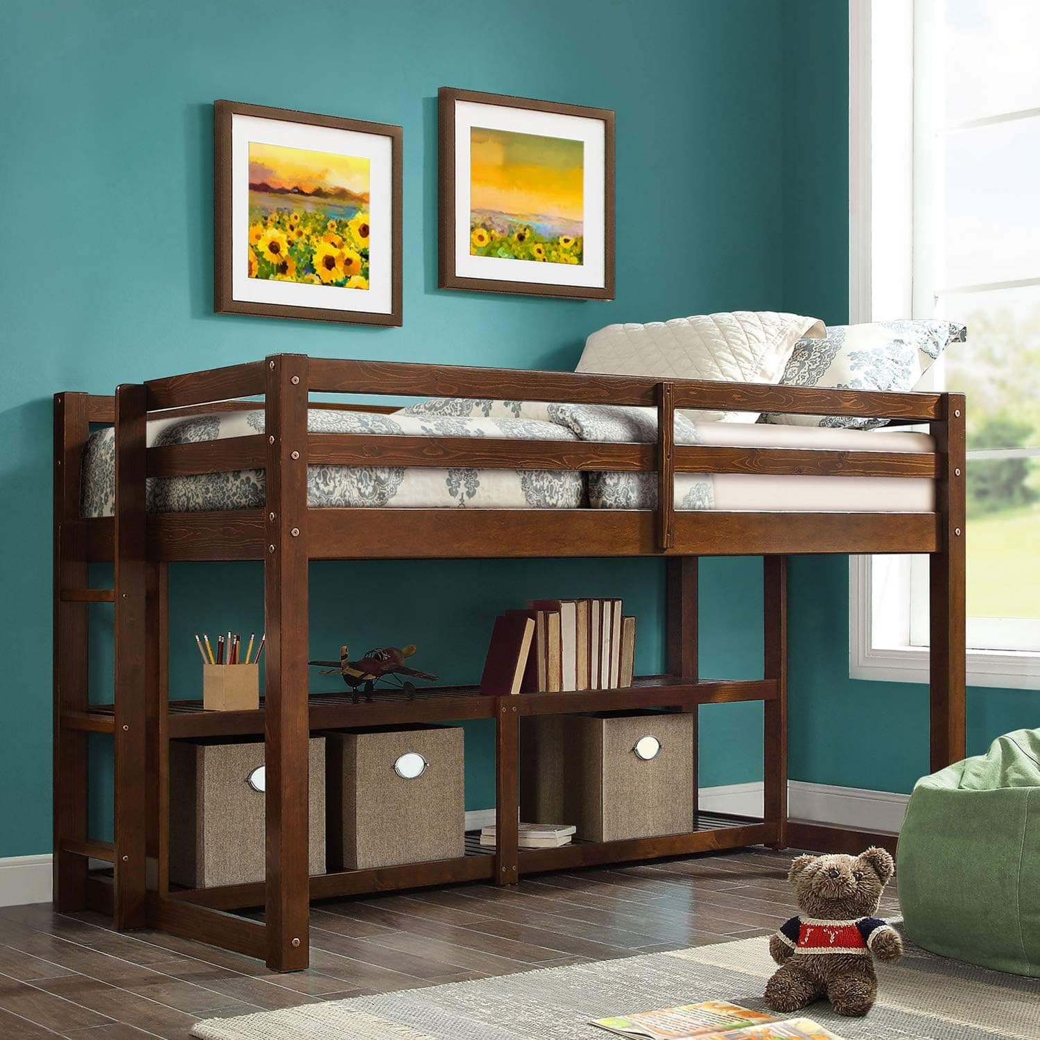 Better Homes and Gardens Loft Storage Bed with Spacious Storage Shelves, Multiple Finishes, Espresso
