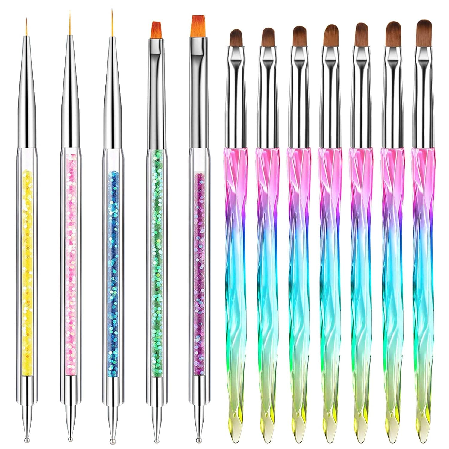 12PCS Nail Art Brush Kit, EBANKU Nail Dotting Pen Liner Brush Nail Art Tips UV Gel Nail Brush Nail Art Point Drill Drawing Brush Pen for Home and Salon Use Manicure Tools for Women Girls